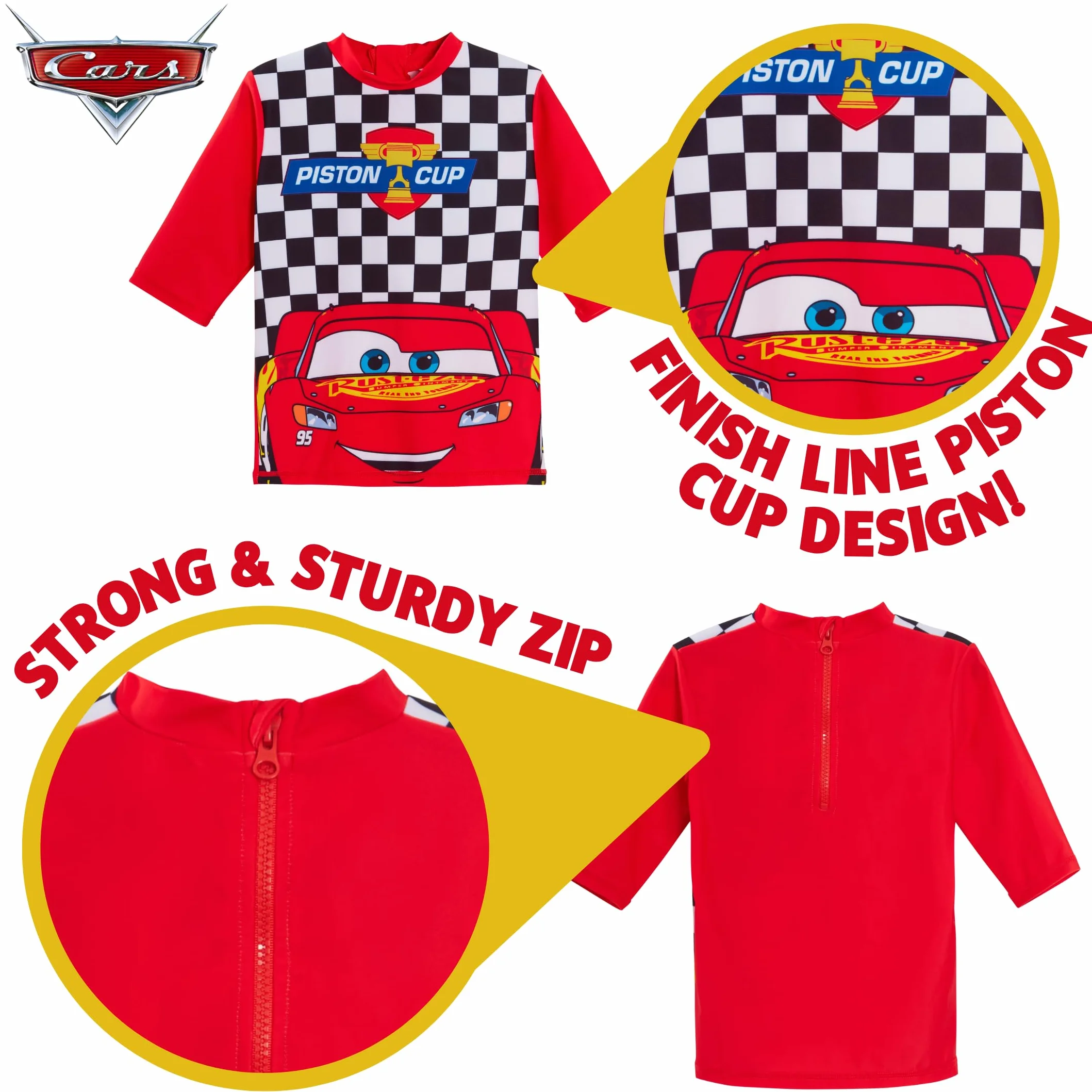 Szorty kąpielowe chłopięce Cars + Rash Vest Lighting McQueen, 2-częściowy zestaw kąpielowy dla dzieci, do surfowania + szorty, zestaw do pływania