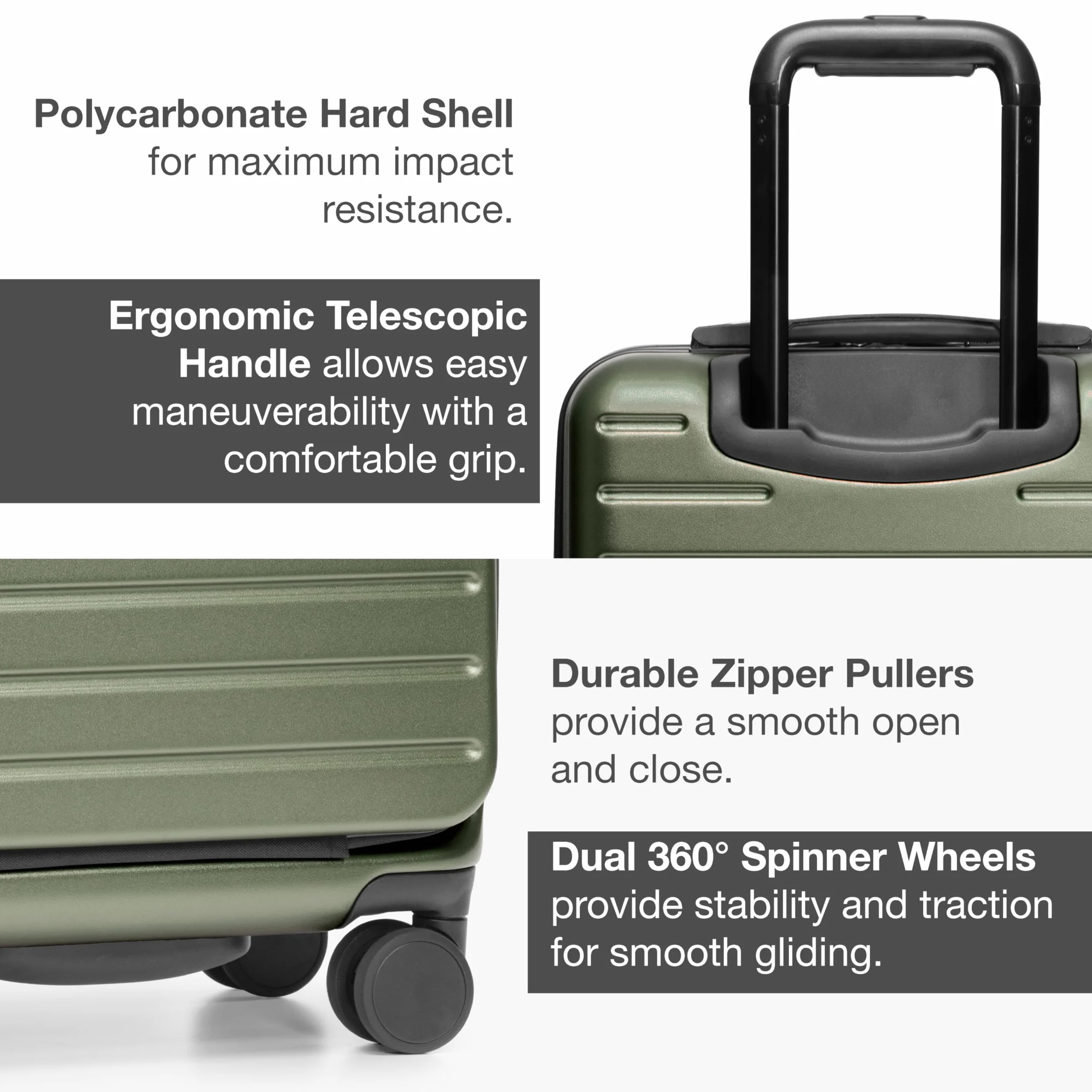 Traveler's Choice Przednia kieszeń poliwęglanowa Hardside Spinner Bagaż podręczny, zielony, podręczny 55 cm, przednia kieszeń Poliwęglan Hardside Spinner Bagaż podręczny, ZIELONY, Carry-On 22-Inch,