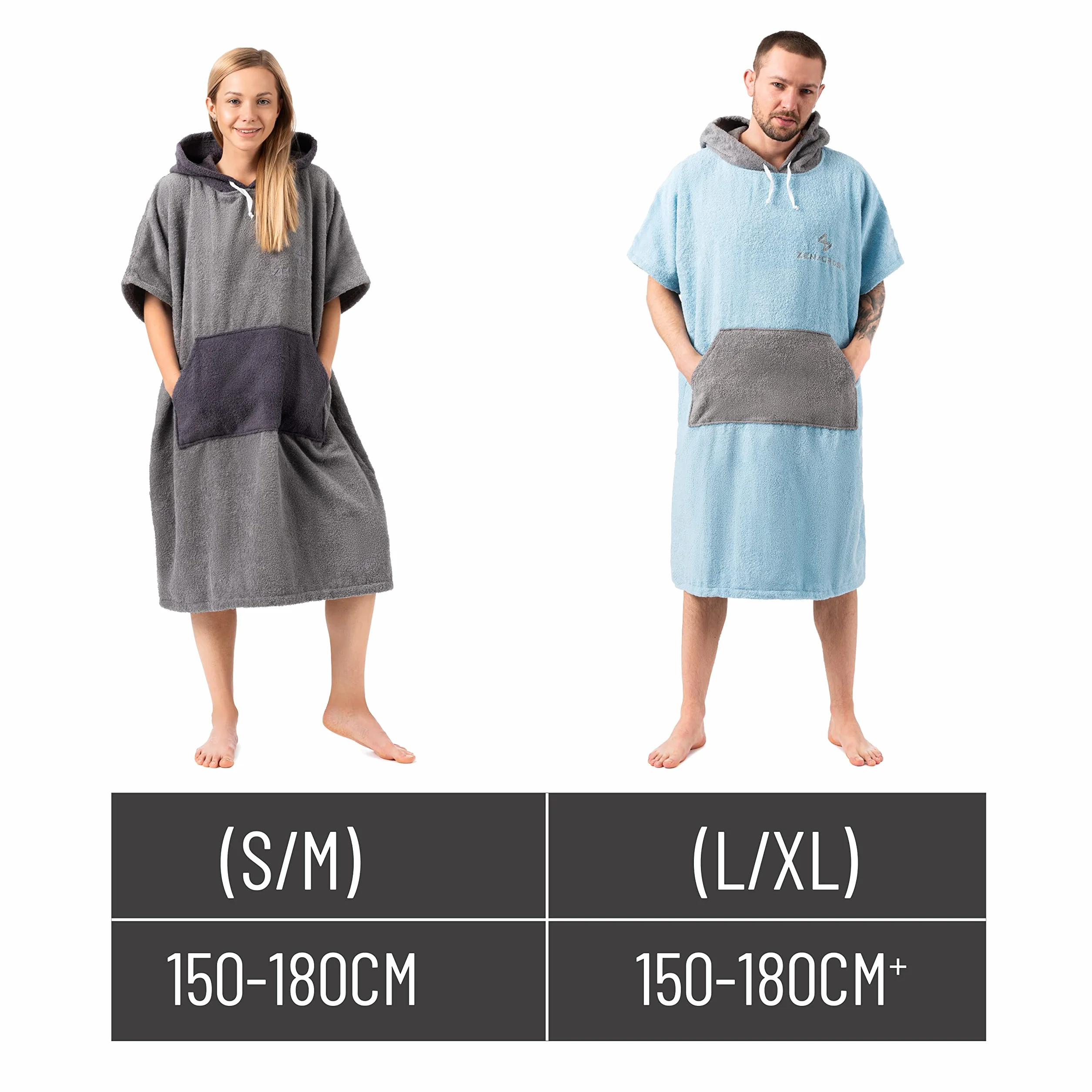 Poncho kąpielowe i sportowe - L/XL - 100% bawełna frotte - damskie poncho, męskie poncho, dla dorosłych i dzieci - idealne na plażę, basen i basen oraz ręcznik - jasnoszare