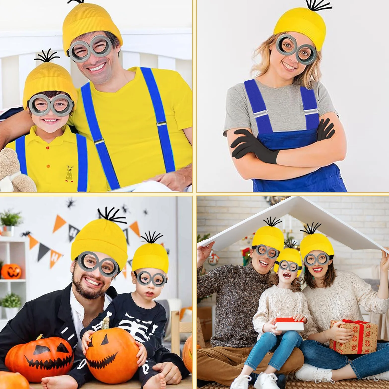 5 SZT. Żółty zestaw kostiumów na cosplay, kostiumy na Halloween dla dorosłych i dzieci, 1 okulary żółte 1 czapka 1 czarne rękawiczki, akcesoria kostiumowe na Halloween, karnawał, filmowy