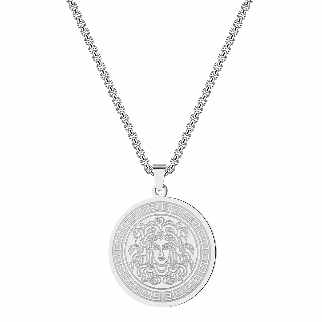 Medusa stal nierdzewna srebrny złoty wisiorek naszyjnik dla kobiet mężczyzn dziewcząt łańcuszek na obojczyk mitologia grecka biżuteria pogański prezent e Stal nierdzewna, colore: Srebrny, cod. SPA077-S