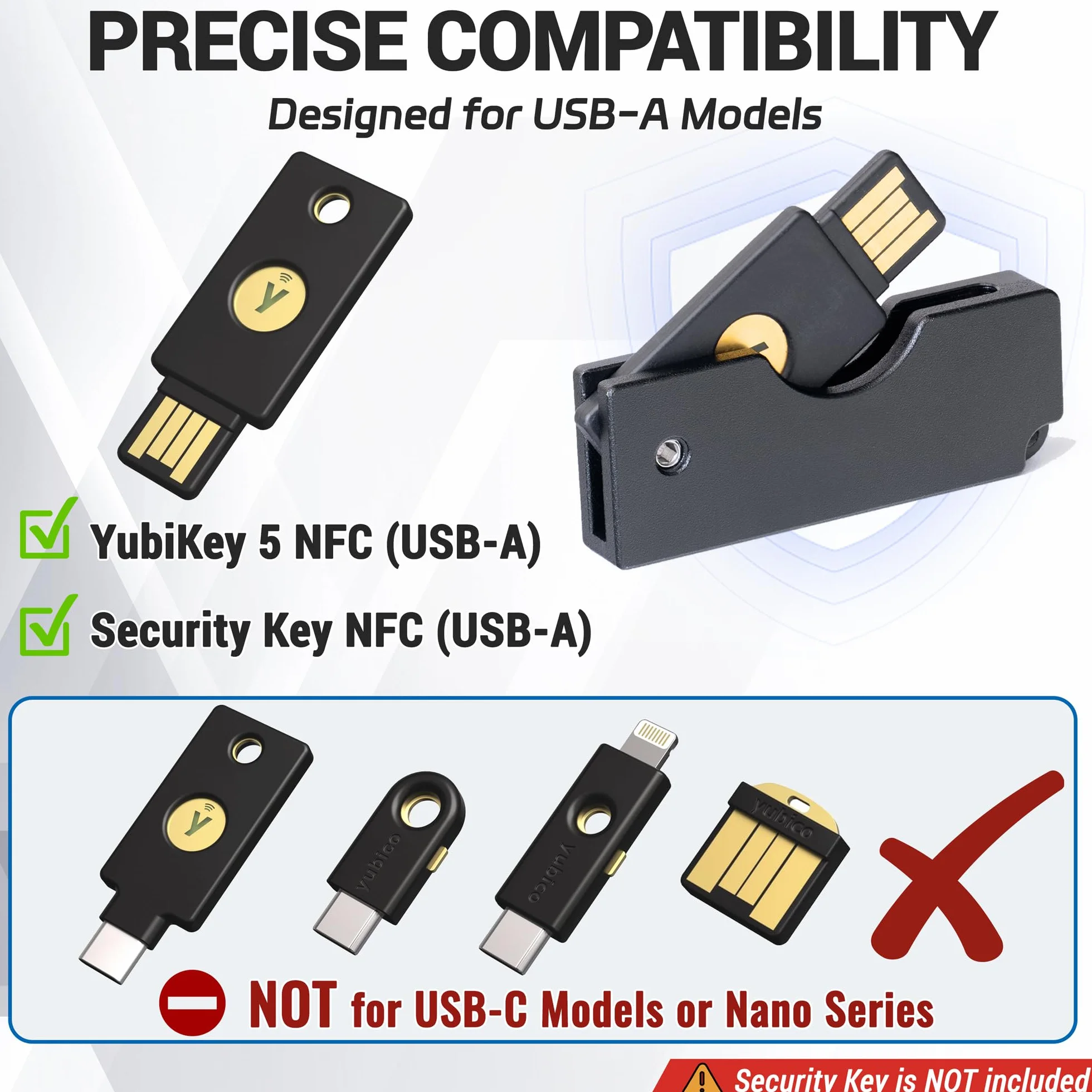 sciuU Metalowa składana obrotowa osłona kompatybilna z kluczem bezpieczeństwa Yubico NFC/YubiKey 5 NFC / 5 NFC FIPS, złącze USB-A - odporna na zarysowania ochronna obudowa ze stopu aluminium - klucz