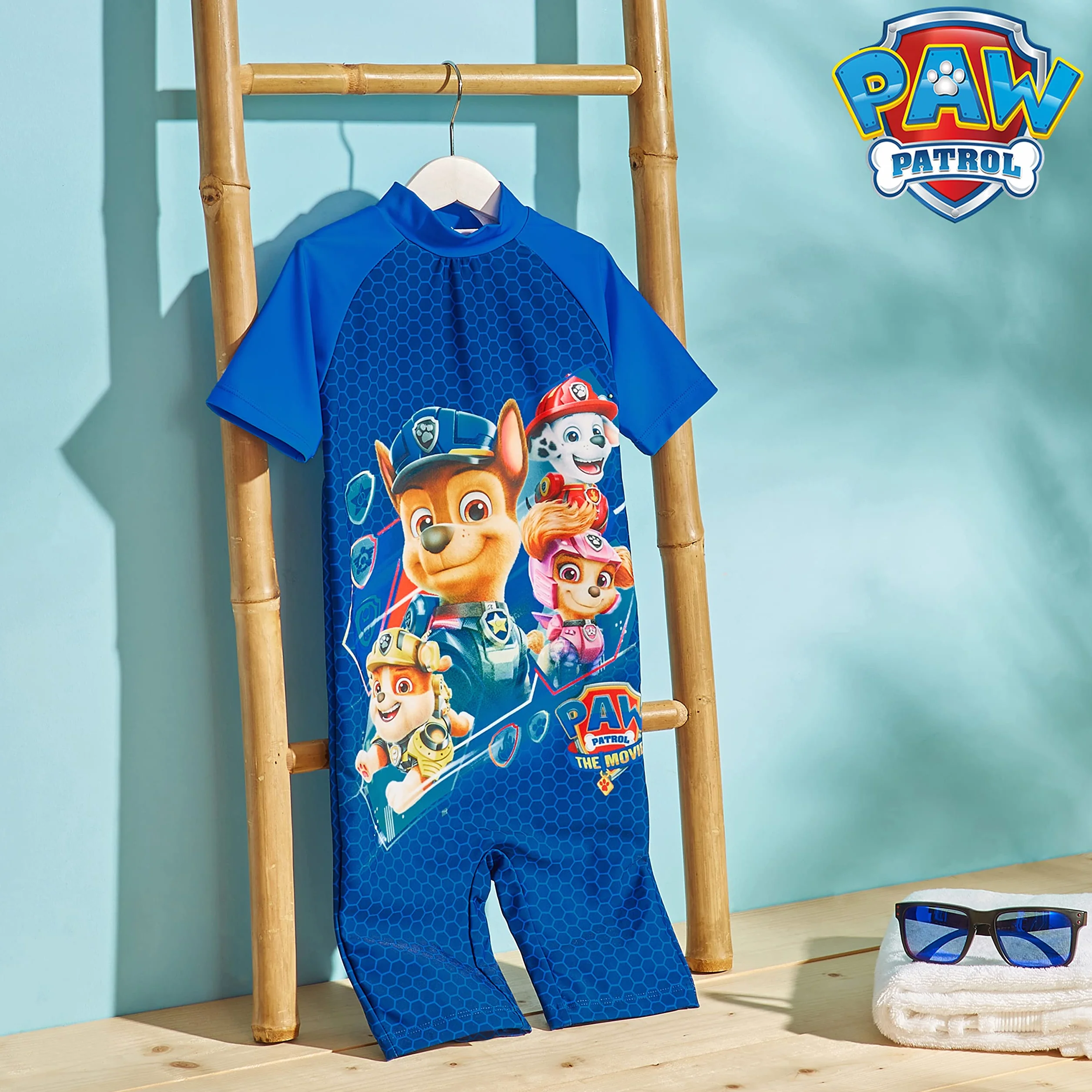 Paw Patrol Kostium pływacki Chłopięcy strój kąpielowy wszystko w jednym z krótkim rękawem