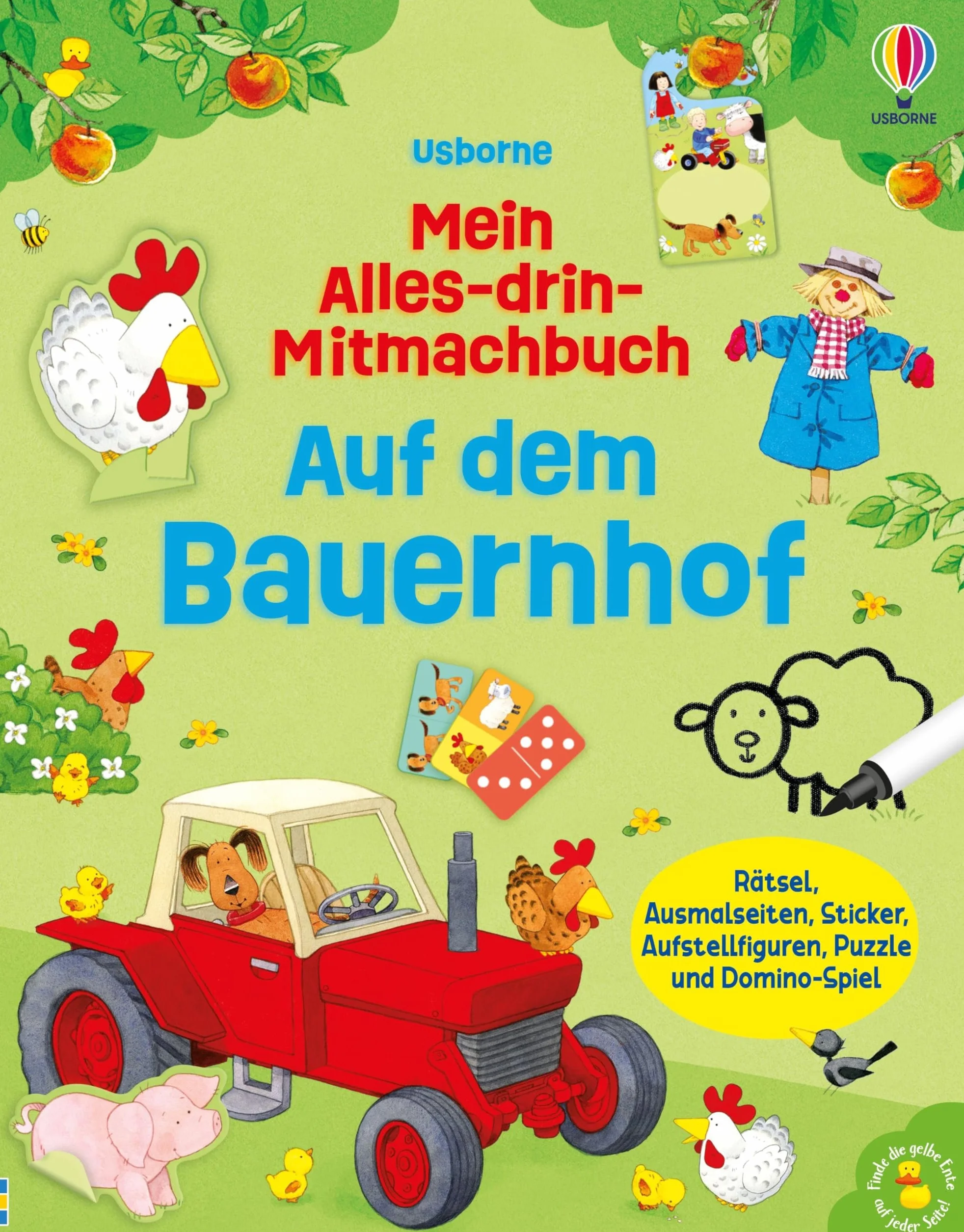 Mein Alles-drin-Mitmachbuch: Auf dem Bauernhof: Rätsel, Ausmalseiten, Sticker, Aufstellfiguren, Puzzle und Domino-Spiel - vielfältige Beschäftigungen ... das Thema Bauernhof - für Kinder ab 4 Jahren