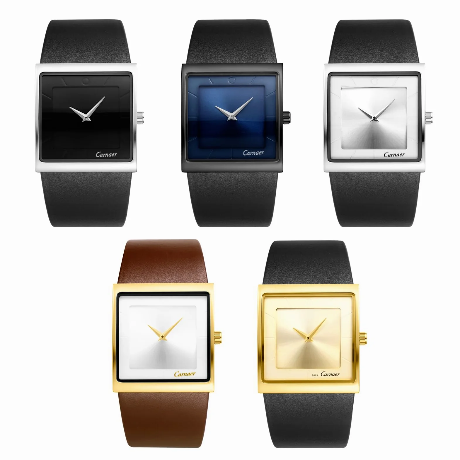 JewelryWe Męski zegarek kwadratowy ze skórzanym paskiem: 5 sztuk, 30 m, wodoszczelny, analogowy, kwarcowy, minimalistyczny, biznesowy, casualowy, zegarek z prawdziwej skóry i kwadratowym cyferblatem
