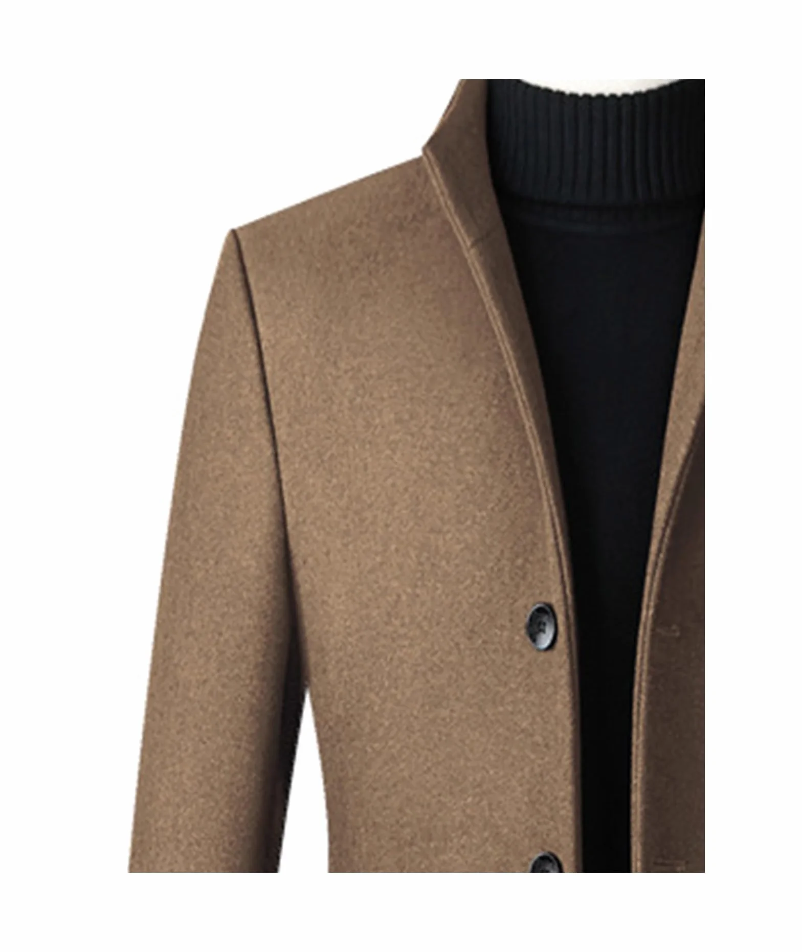 ECDAHICC Męska zimowa stójka, wełniany, trencz, jednorzędowy, slim fit, biznesowa, stylowy, długi płaszcz, wiatrówka