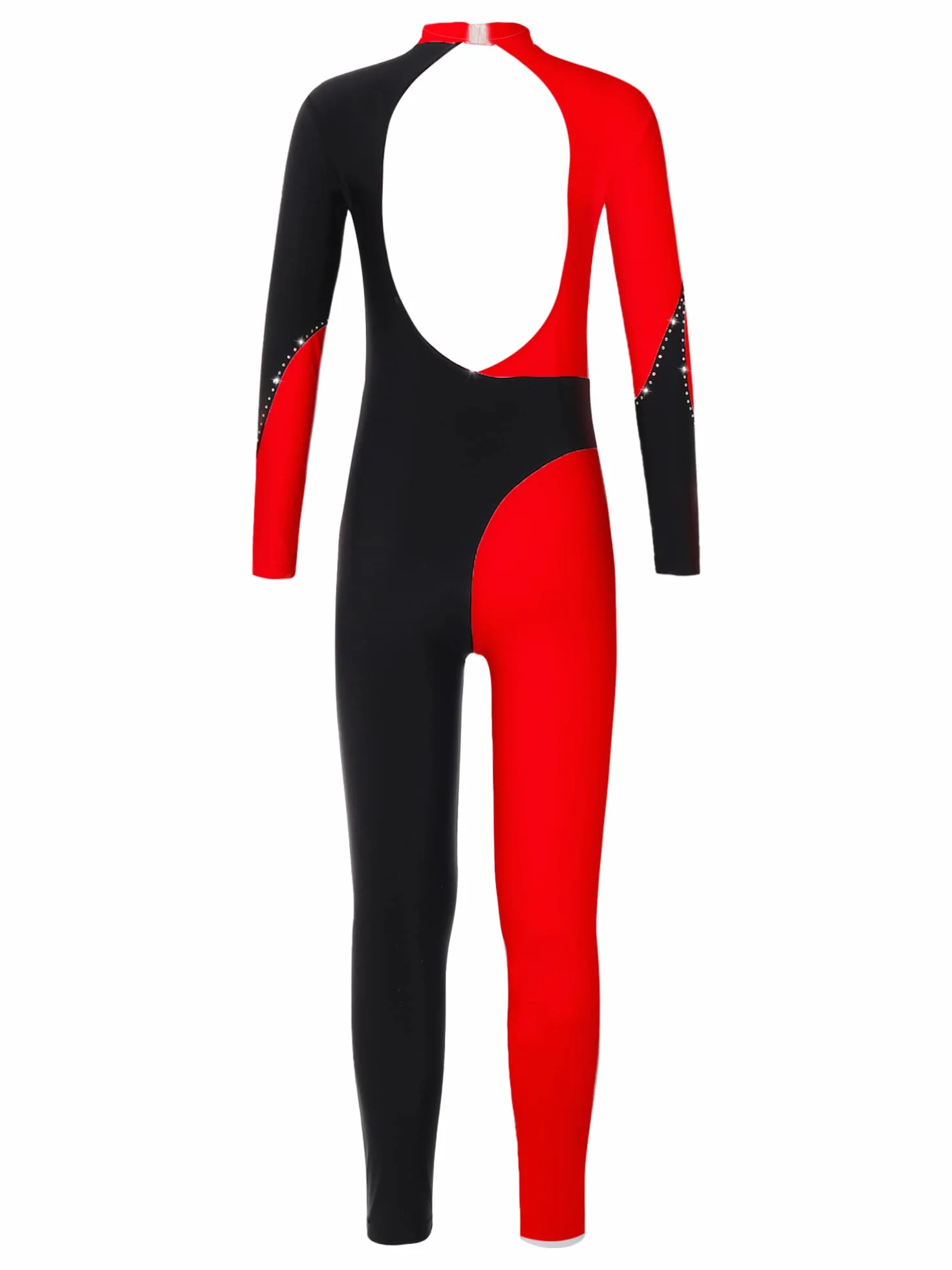 CHICTRY Strój sportowy na całe ciało, dziewczęcy, z długim rękawem, do jazdy na łyżwiarstwie, stójka, body baletowe, brokatowe, trykot sportowy, kombinezon z wyciętym wycięciem