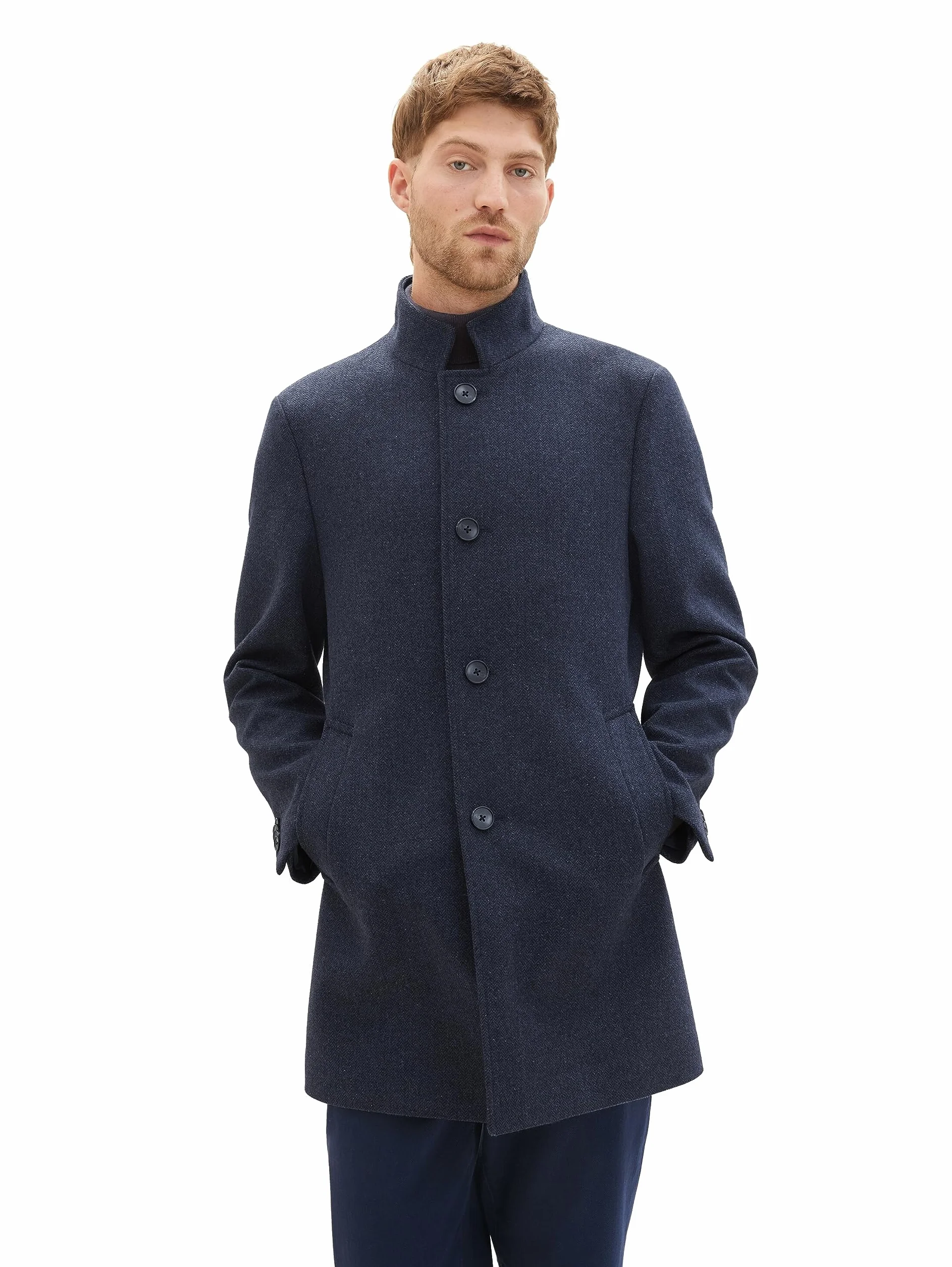 TOM TAILOR 1037407 - Płaszcz wełniany z 3 guzikami ze stójką Mężczyźni