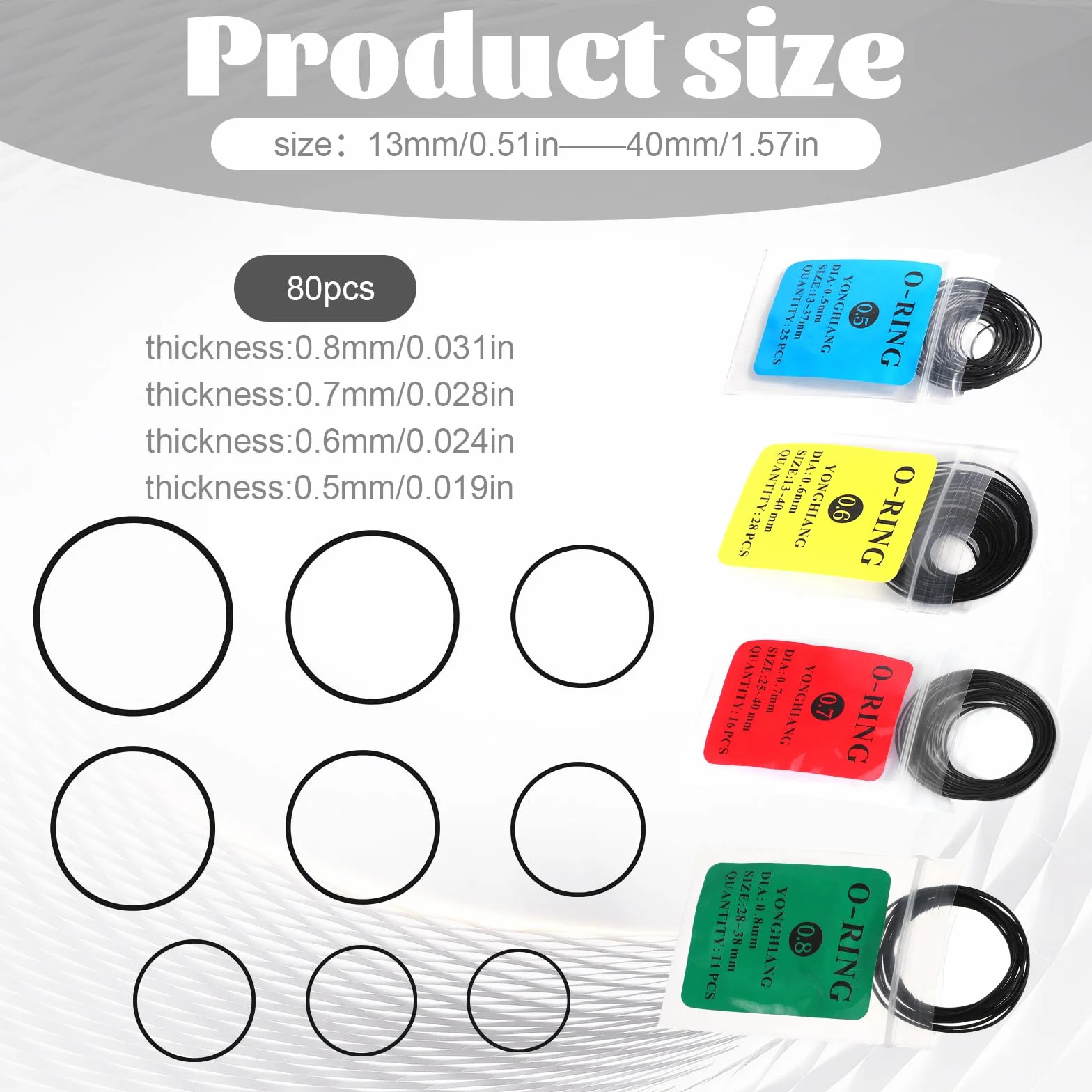 80 sztuk uszczelek do zegarka, 0,5 / 0,6 / 0,7 / 0,8 mm, wodoszczelny tył zegarka, zestaw uszczelek gumowych, elastyczny pierścień uszczelniający z gumy do naprawy zegarków, akcesoria