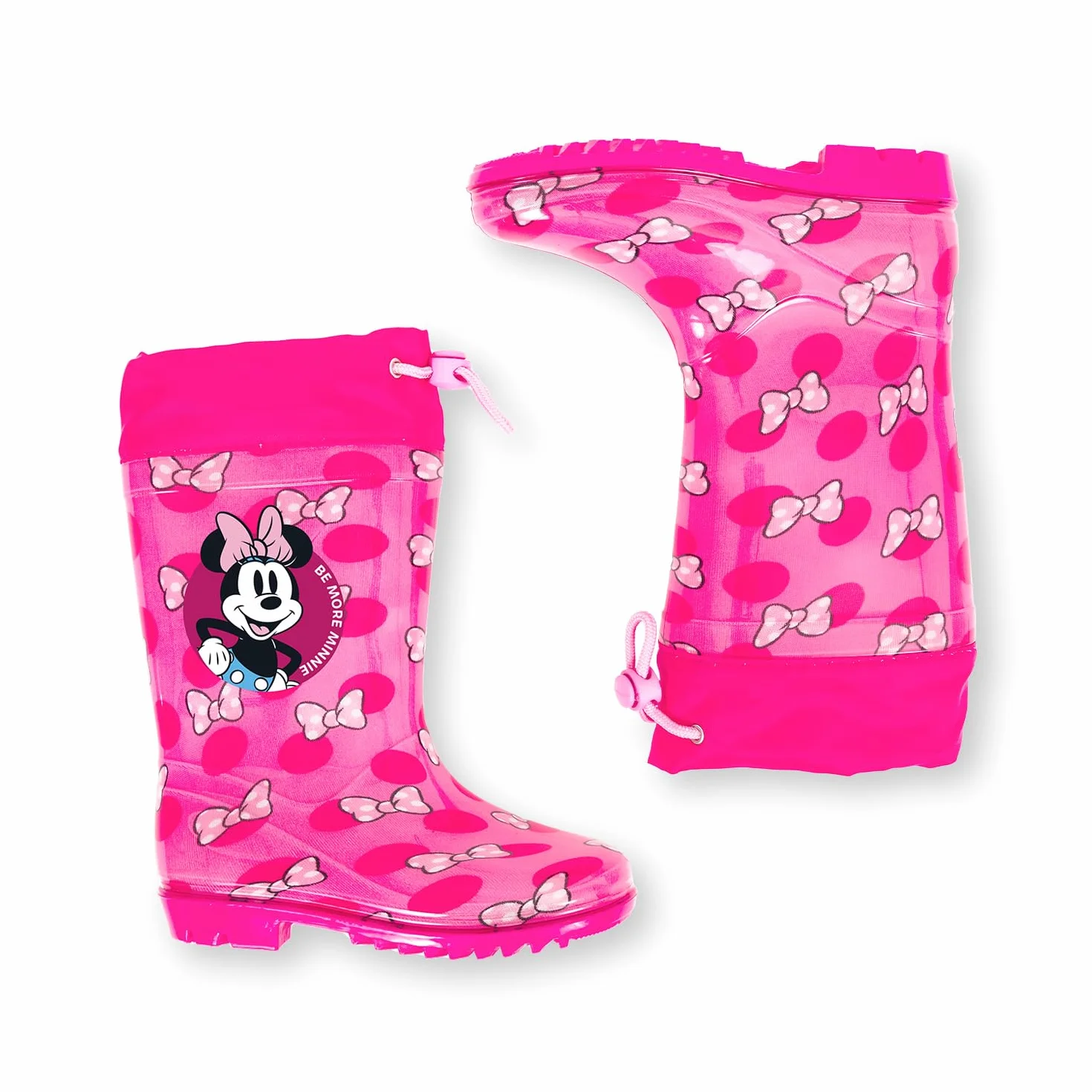 PERLETTI Kalosze Przeciwdeszczowe Minnie Mouse dla Dziewczynek - Wodoodporne Kalosze Dziecięce Disney z Antypoślizgową Podeszwą - Różowe na Deszcz z Kokardkami i Ściągaczem
