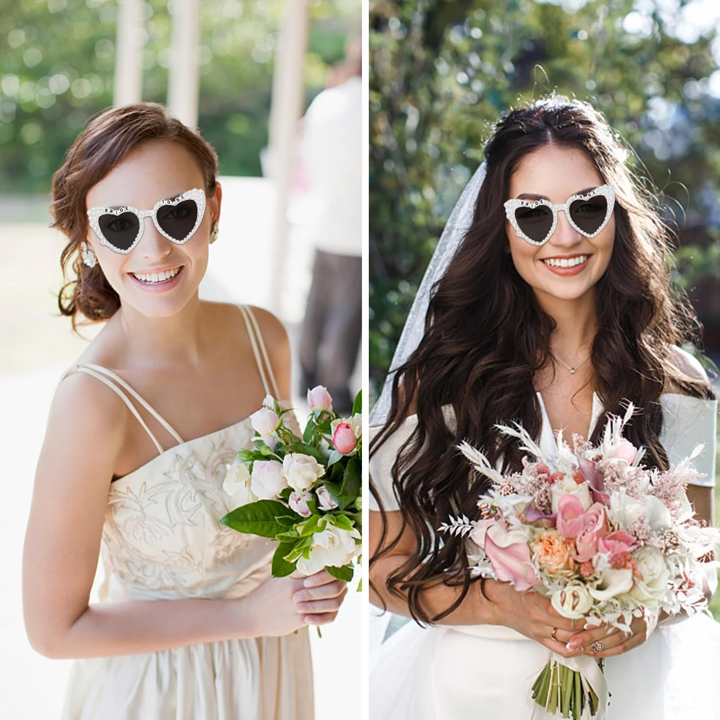 1 x okulary z perłowym sercem, 1 x torba na okulary, okulary BRIDE TO BE, okulary przeciwsłoneczne dla panny młodej, okulary przeciwsłoneczne na wieczór kawalerski