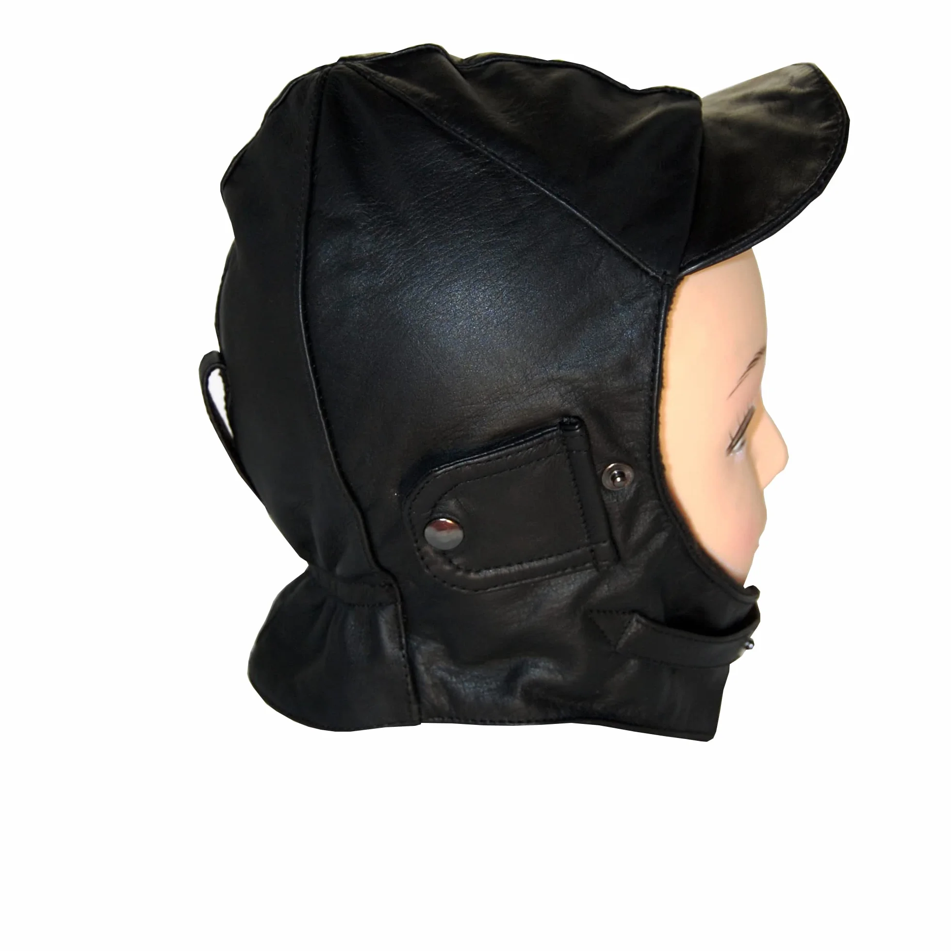 BLUETECH Cabriohaube Cabriom czapka lotnicza czapka oldtimerowa skóra czarna wraz z okularami panoramicznymi mężczyźni kobiety unisex