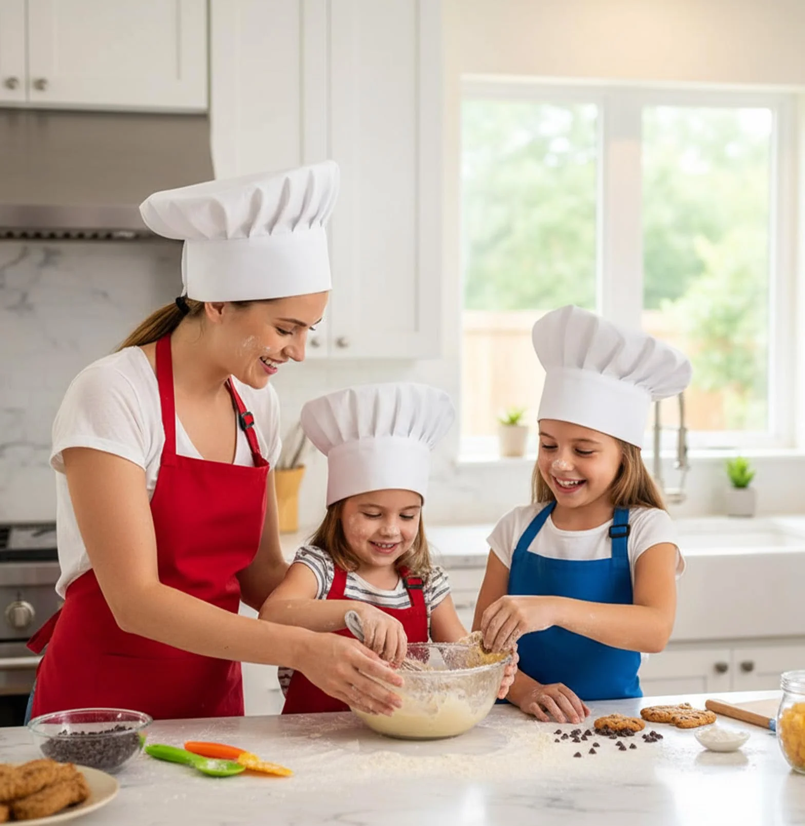4 sztuki czapek kuchennych dla dzieci – Regulowana czapka kuchenna dla dzieci, biała bawełniana czapka piekarska, czapka do dziecięcej kuchni, czapka do gotowania, pieczenia, imprezy, szkoły, domu
