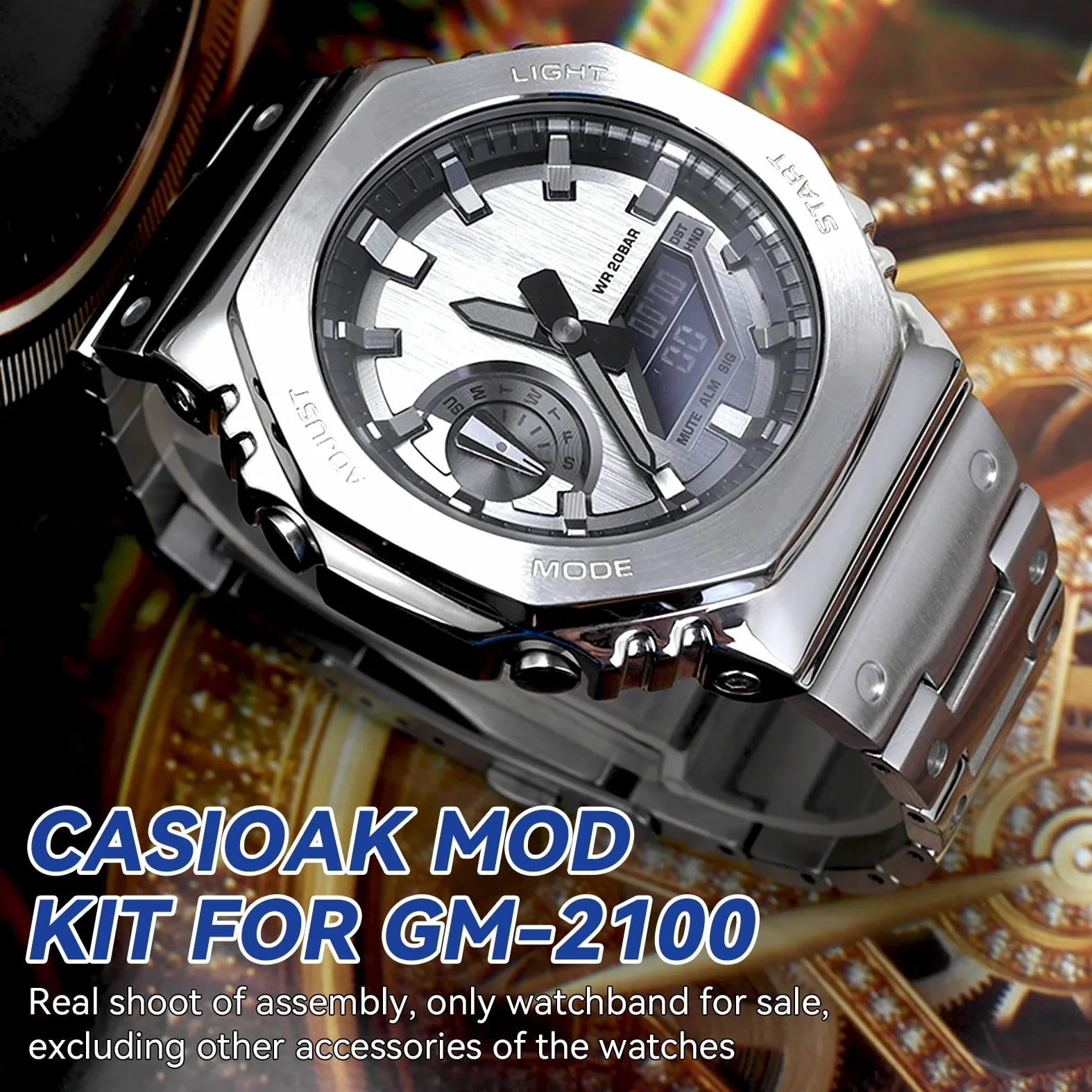 Metalowy Pasek do Zegarka dla Mężczyzn Kompatybilny z Casio GM-2100, Bransoleta do Zegarka Kompatybilny z G-shock GM2100B-3A, Stali Nierdzewnej 316
