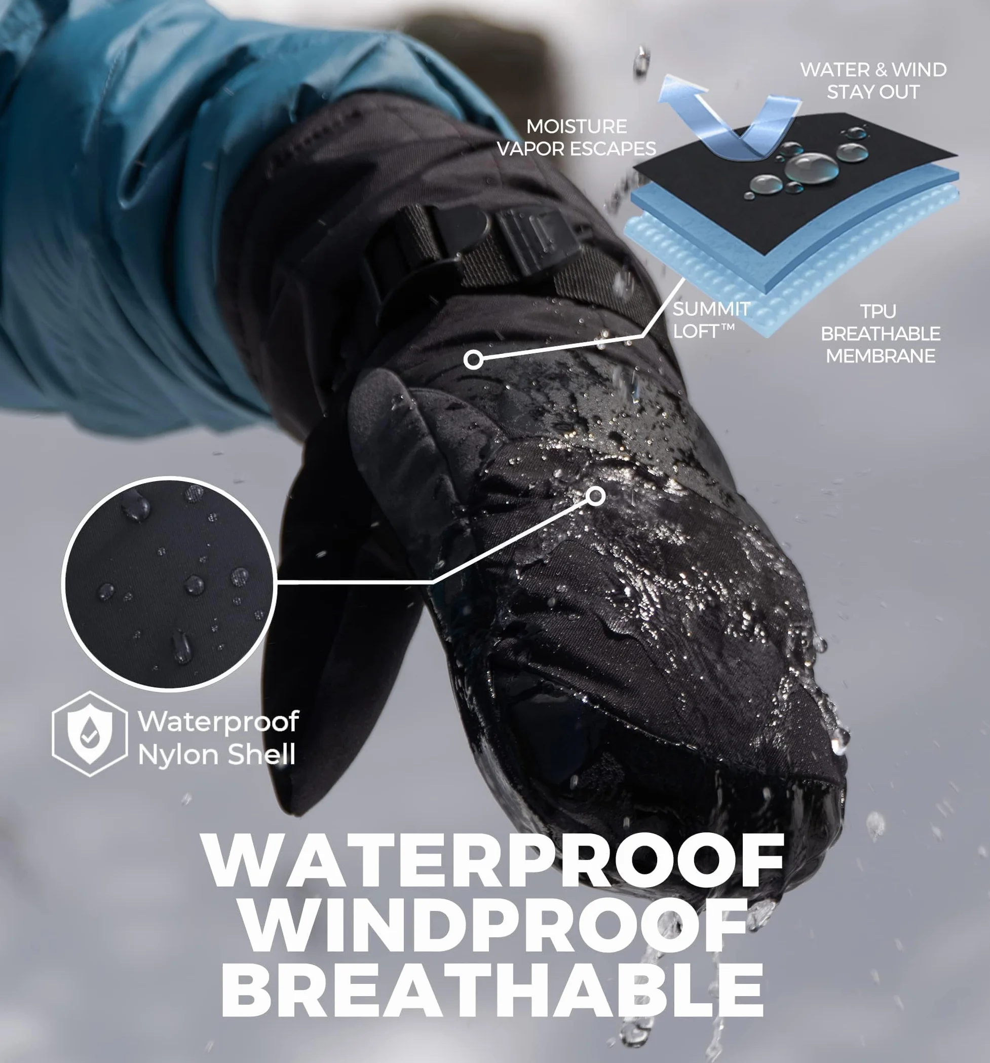 Tough Outdoors Zimowe rękawice narciarskie dla dorosłych dla kobiet i mężczyzn - męskie damskie wodoodporne izolowane rękawice snowboardowe - ekstremalnie zimna pogoda snowboard rękawica śnieżna