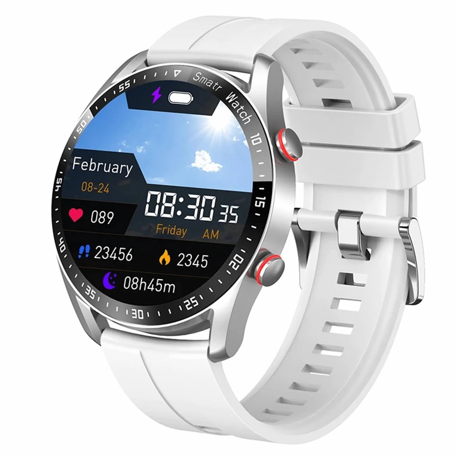 EKG + PPG Inteligentny Zegarek Bluetooth Call Męski W Pełni Dotykowy Zegarek Sportowy Monitor Zdrowia Męski Smartwatch Wodoodporny Dla Androida IOS (Color : Silver silicone band)