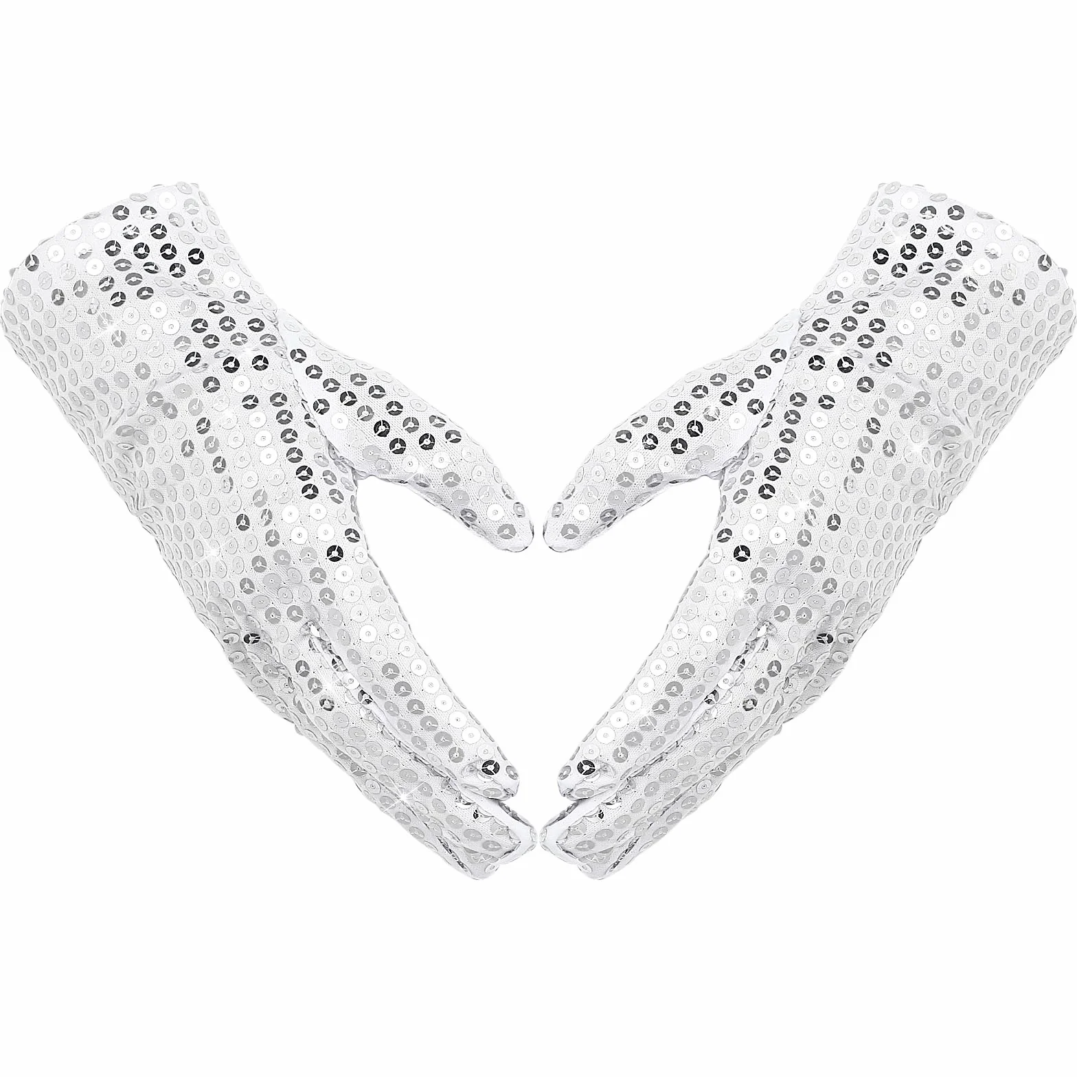 Lusofie Rękawiczki z cekinami srebro Performance Rhinestone damskie rękawiczki brokatowe na imprezę kostiumowe koordynowane rękawiczki na imprezę modową przyciągające wzrok prezent na Boże Narodzenie