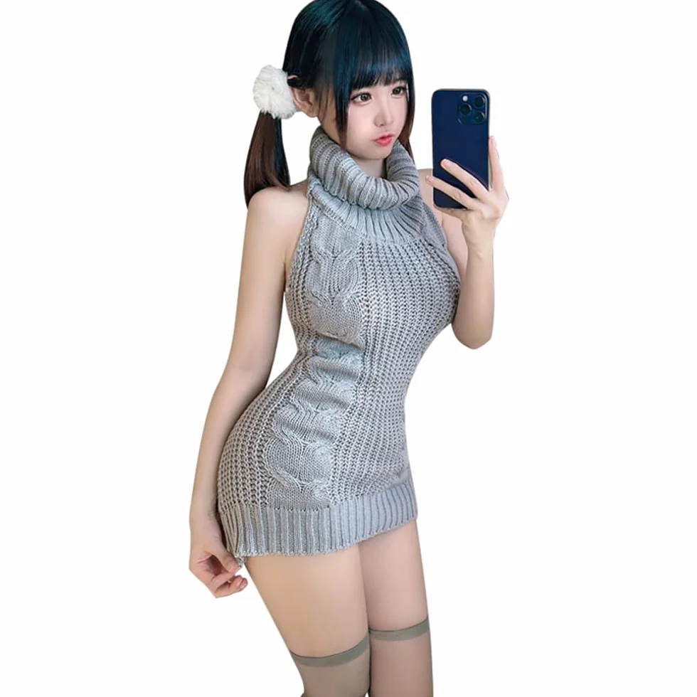 Damski cosplay seksowny sweter bez pleców japoński anime bez rękawów dzianinowa kamizelka bielizna