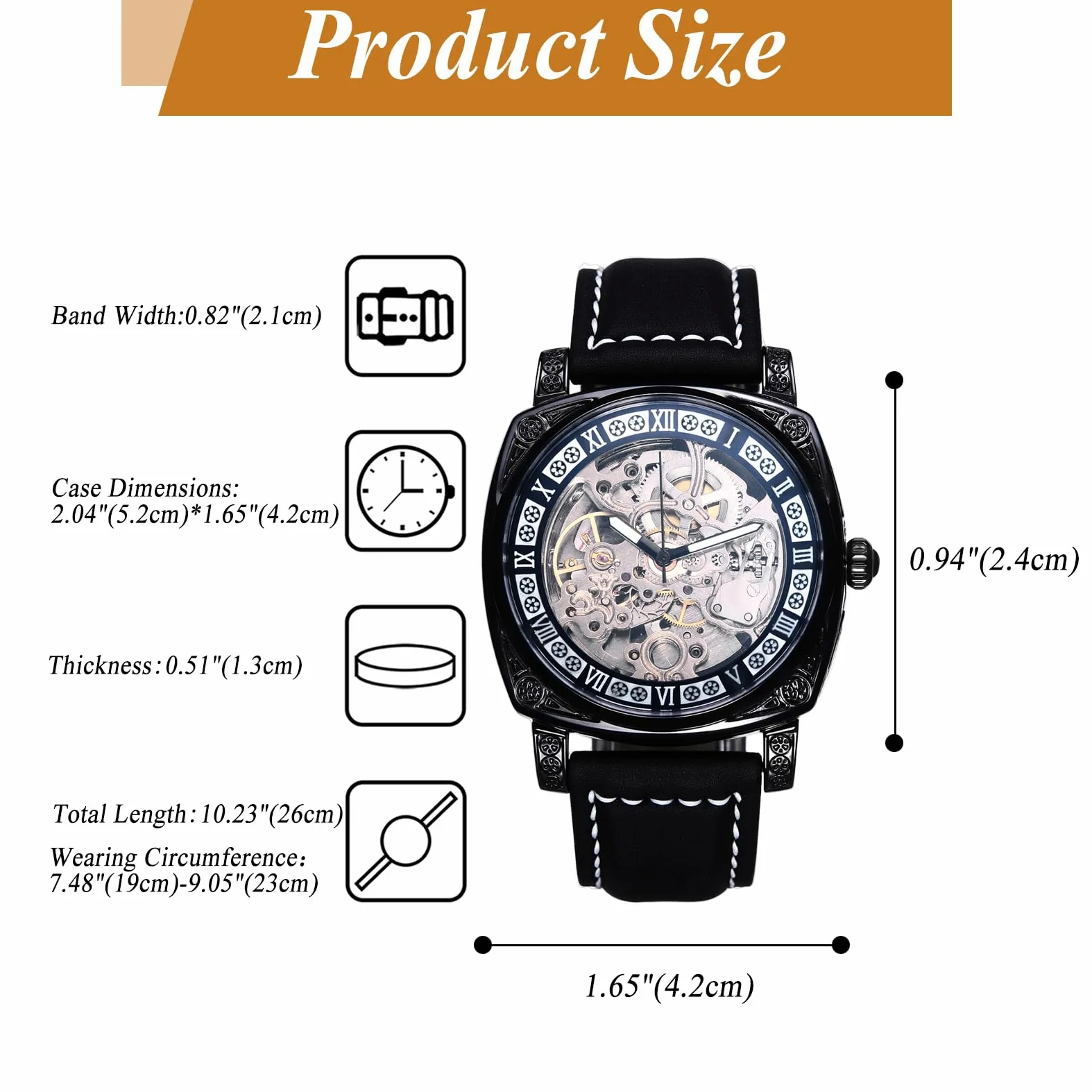 JewelryWe Męski zegarek na rękę ze szkieletem: klasyczny mechaniczny automatyczny zegarek czarna ramka szkielet tarcza ze stali nierdzewnej steampunk sukienka zegarek na Dzień Ojca Walentynki urodziny