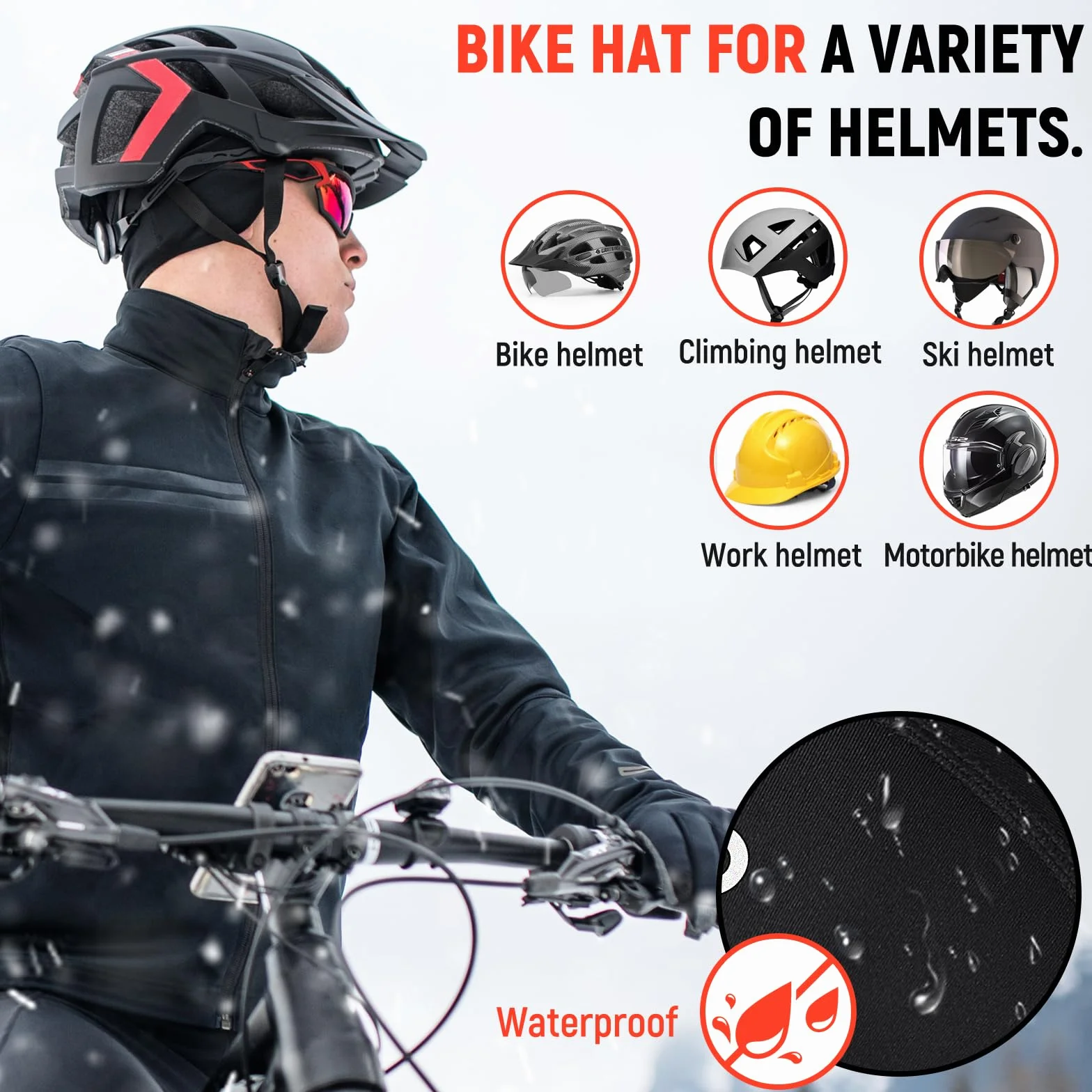 SPGOOD Czapka rowerowa, do biegania, sportowa, kask, jazda na rowerze, nartach, snowboardzie i motocyklu, ciepła na zimę, wiatroszczelna, oddychająca