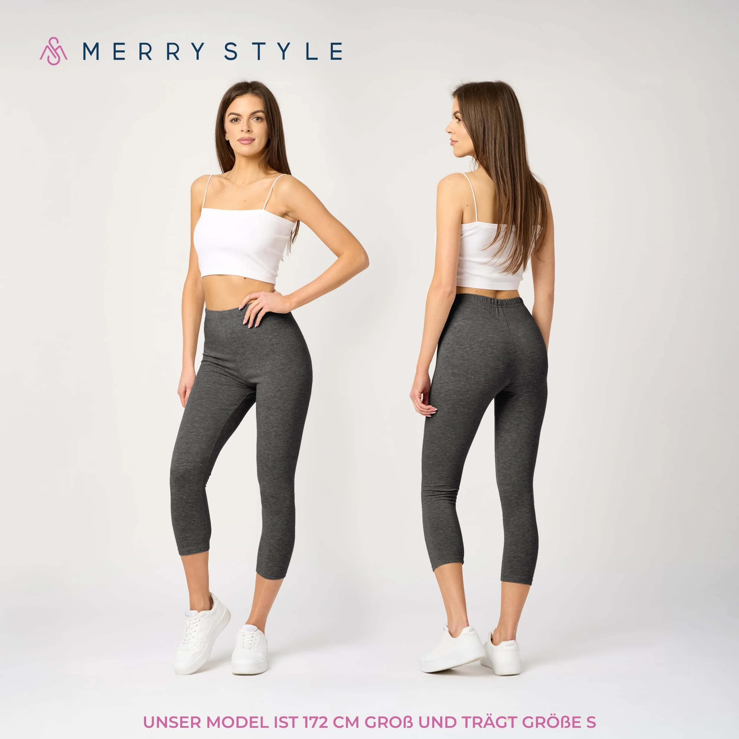 Merry Style Legginsy Damskie z Bawełny 3/4 Wysoki Stan MS10-199