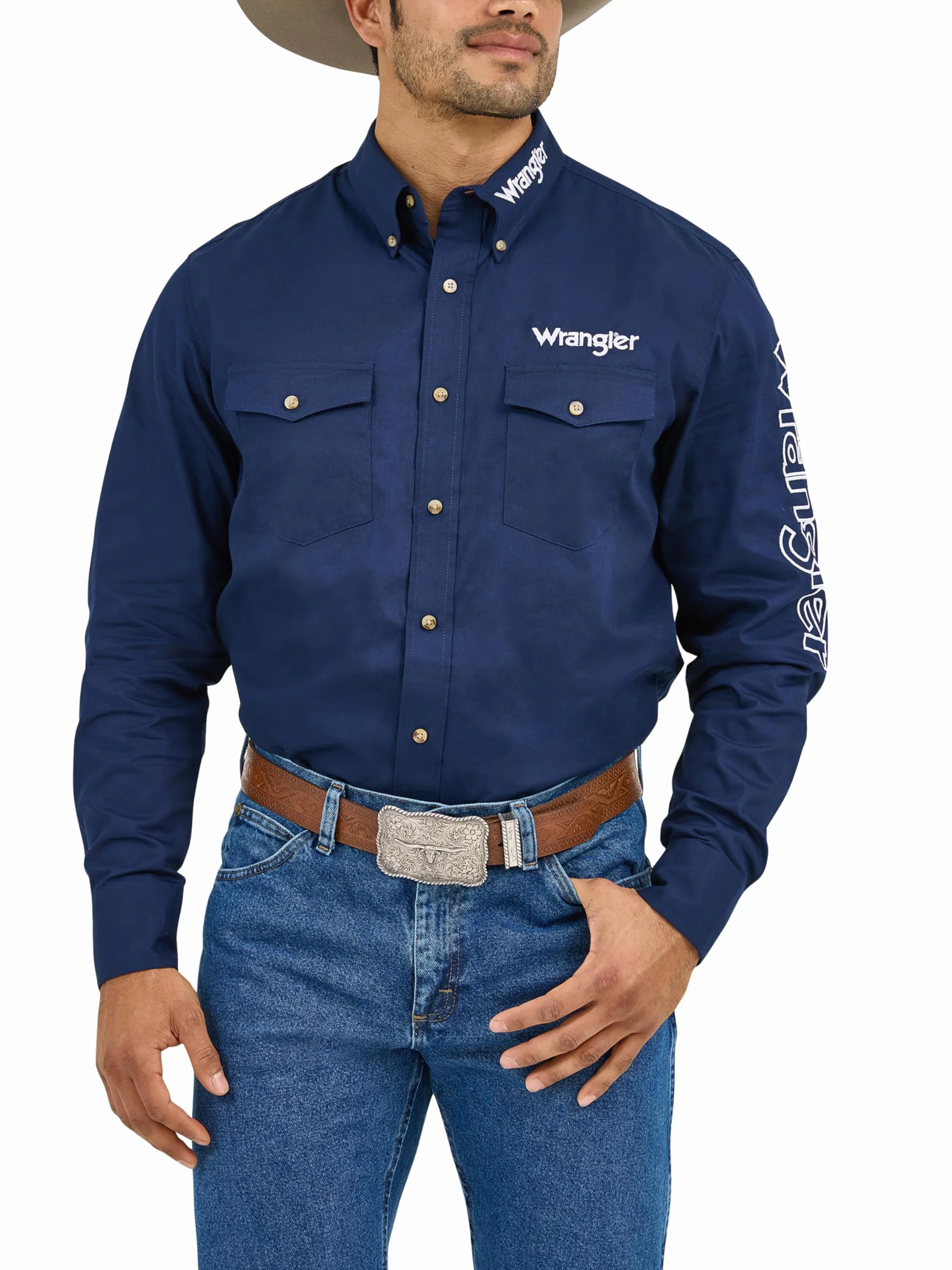 Wrangler Koszula na guziki Mężczyźni Men's Logo Two Pocket Sleeve Shirt (1 w zestawie)