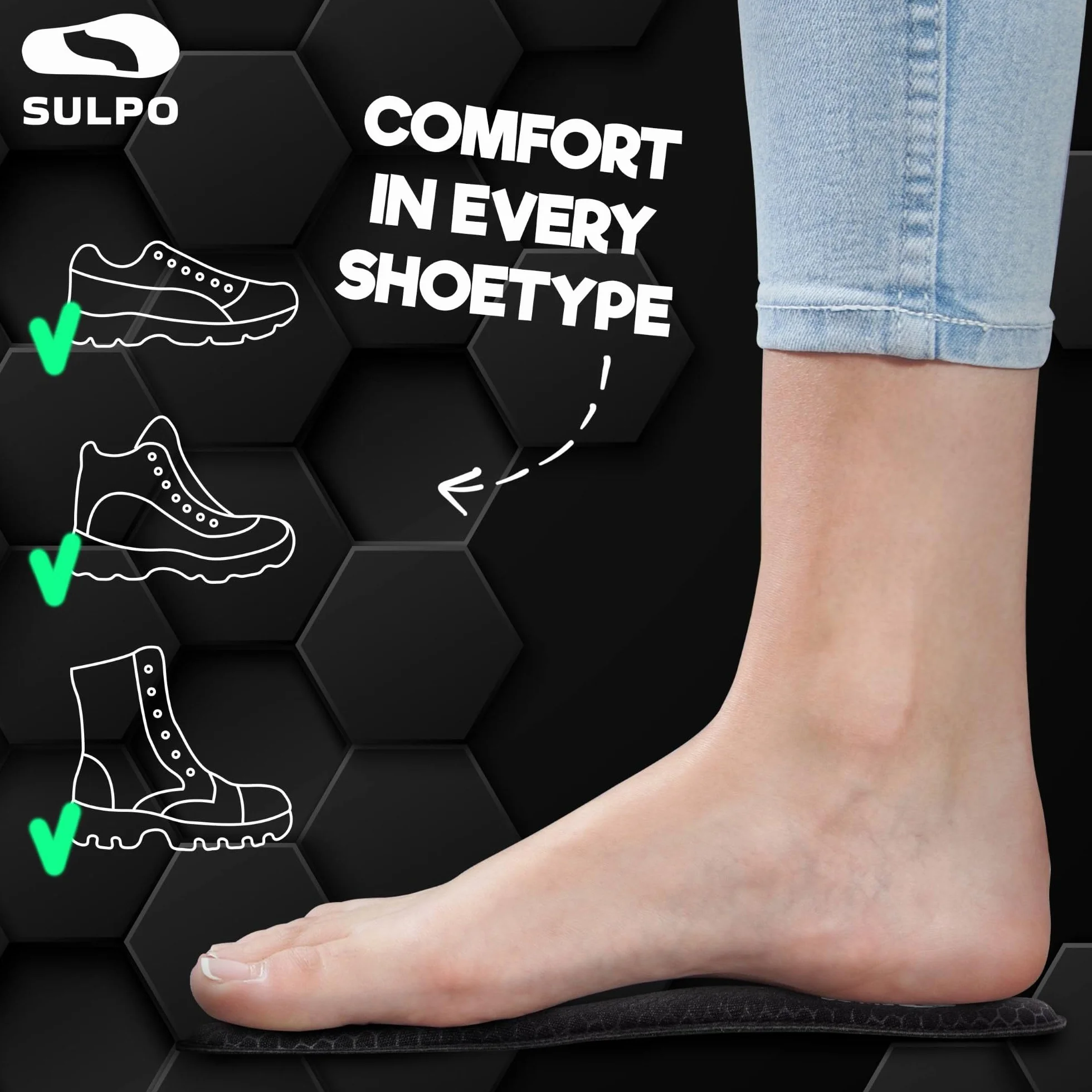 SULPO Wkładki z Pianki Memory Foam - Miękkie, Komfortowe i Cienkie Wkładki Dla Mężczyzn i Kobiet do Sneakerów i Butów Sportowych, Wspierające Komfort Stóp i Dopasowanie Rozmiar 44