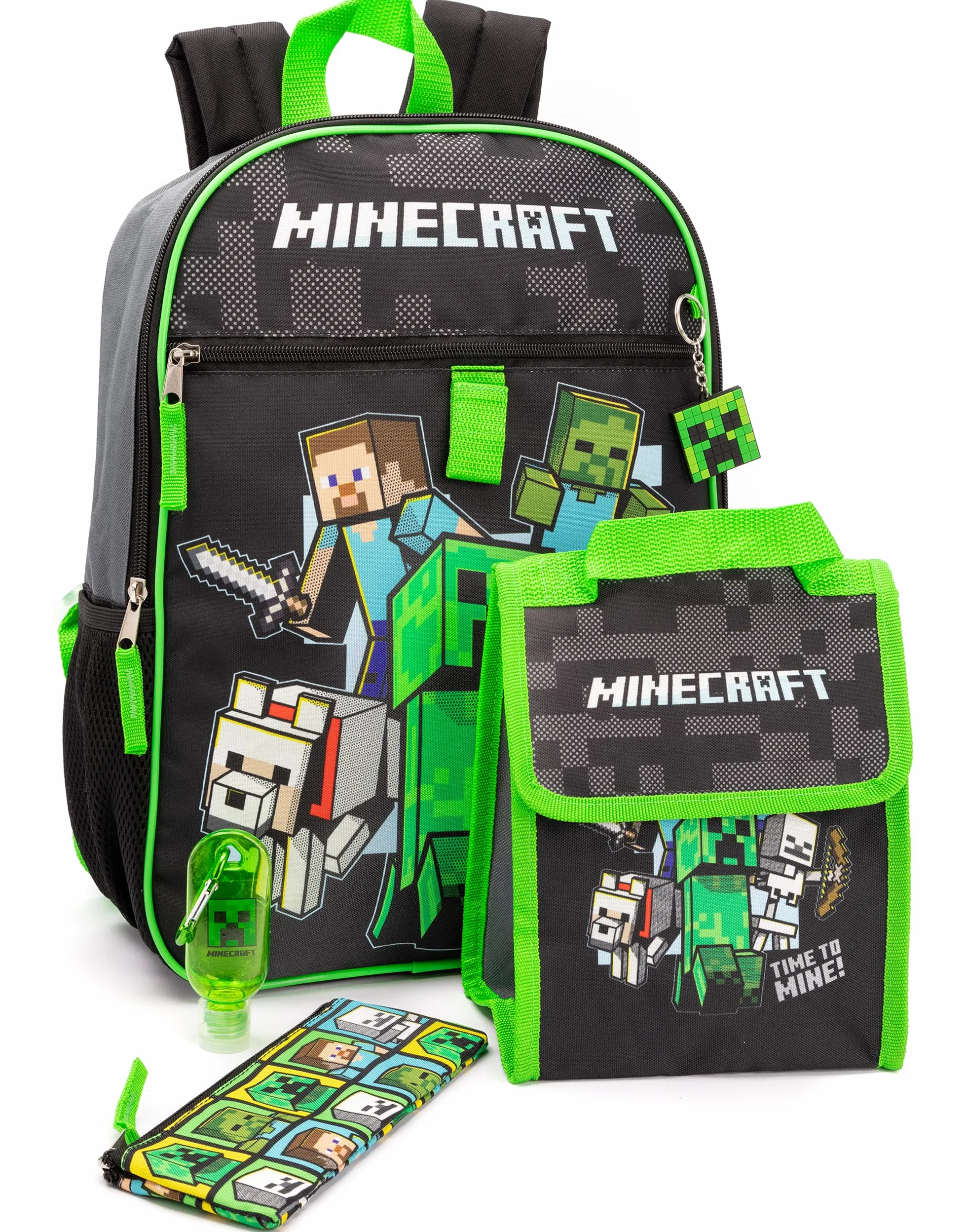Minecraft Plecak i pudełko na lunch dla dzieci Plecak szkolny 5 sztuk jeden rozmiar, czarny, jeden rozmiar, czarny, Taille unique
