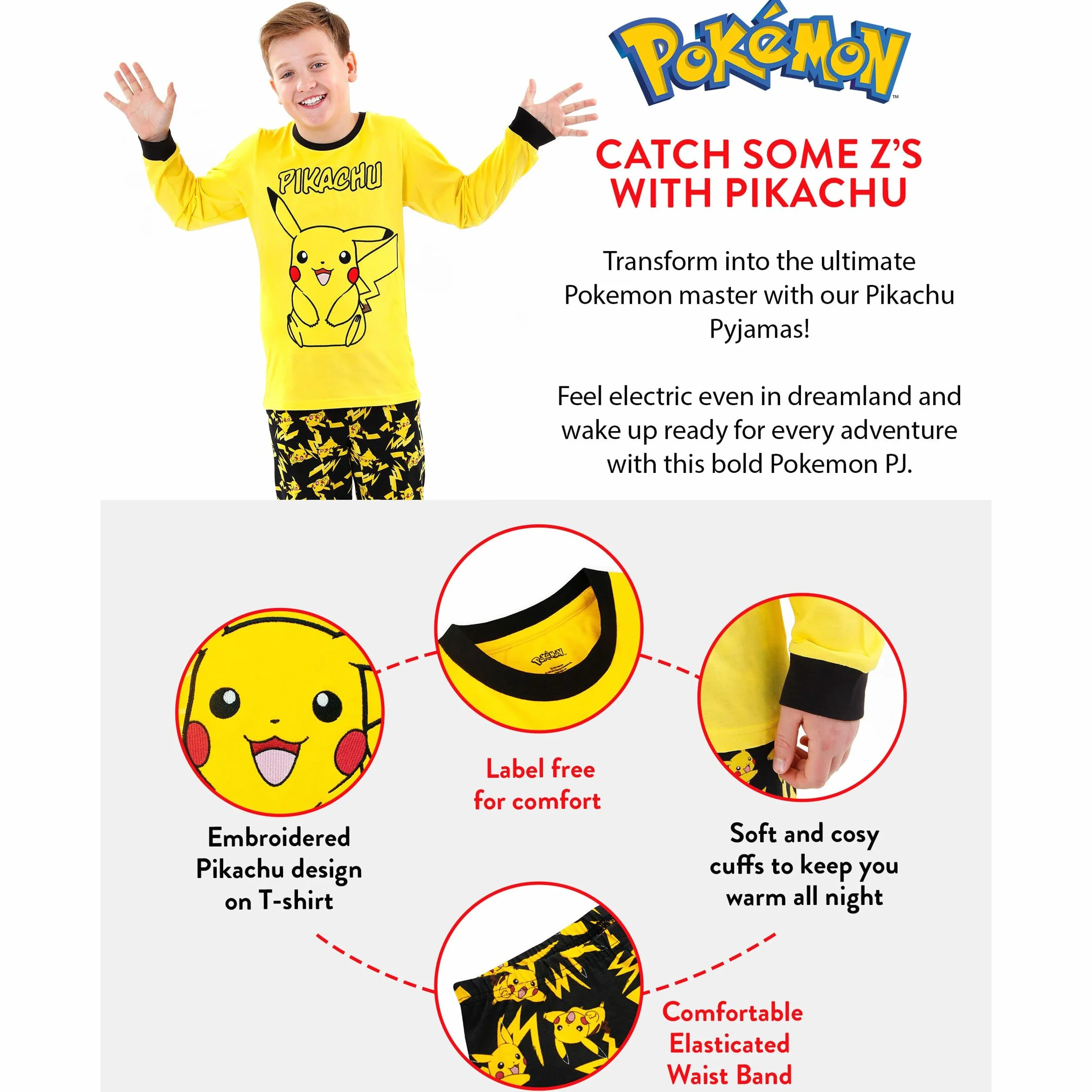 Pokemon Chłopcy Pyjamas Pikachu