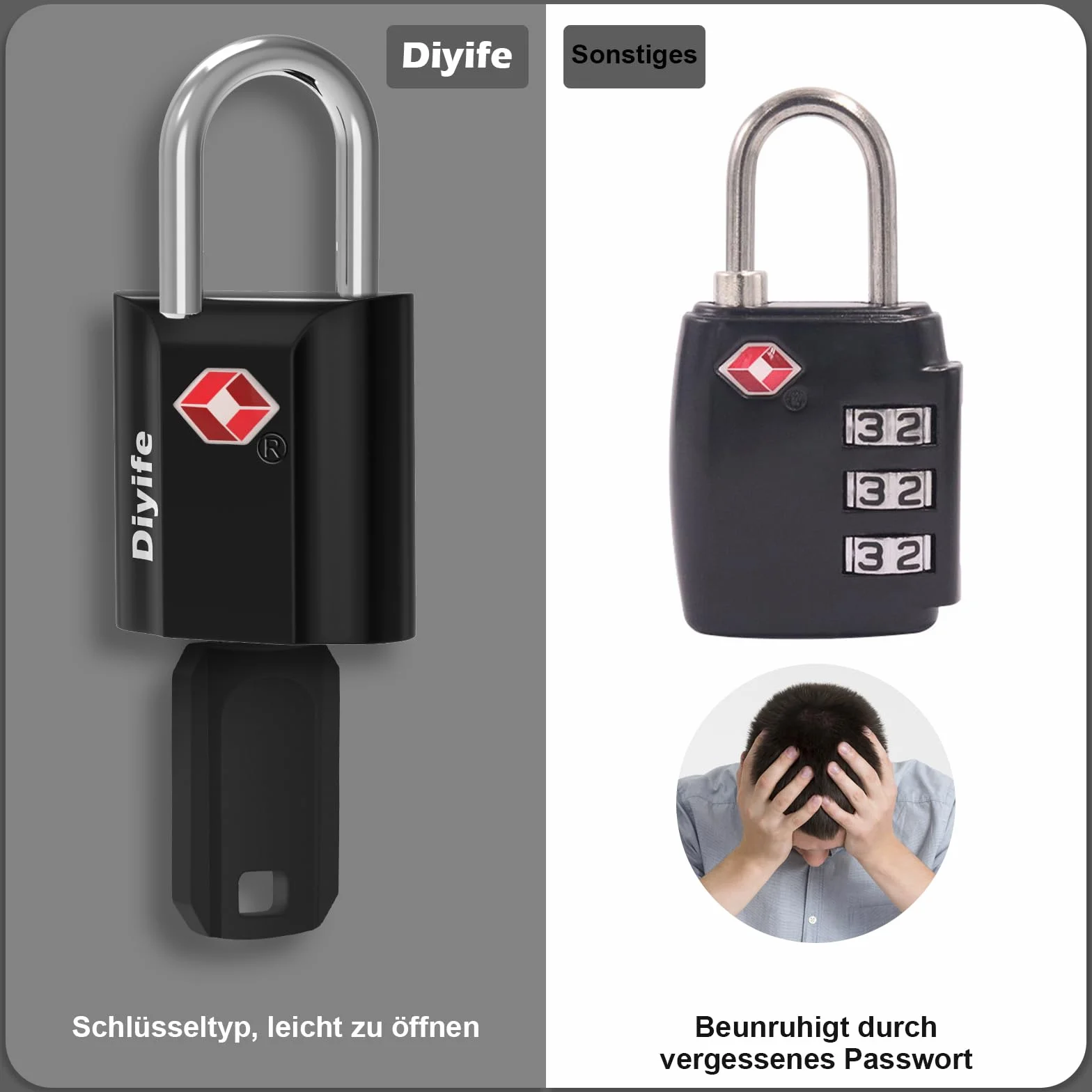 Diyife TSA Luggage Locks, [2 sztuki 4 klucze] zamek bezpieczeństwa blokada podróżna do walizek walizka itp. (Czarny)