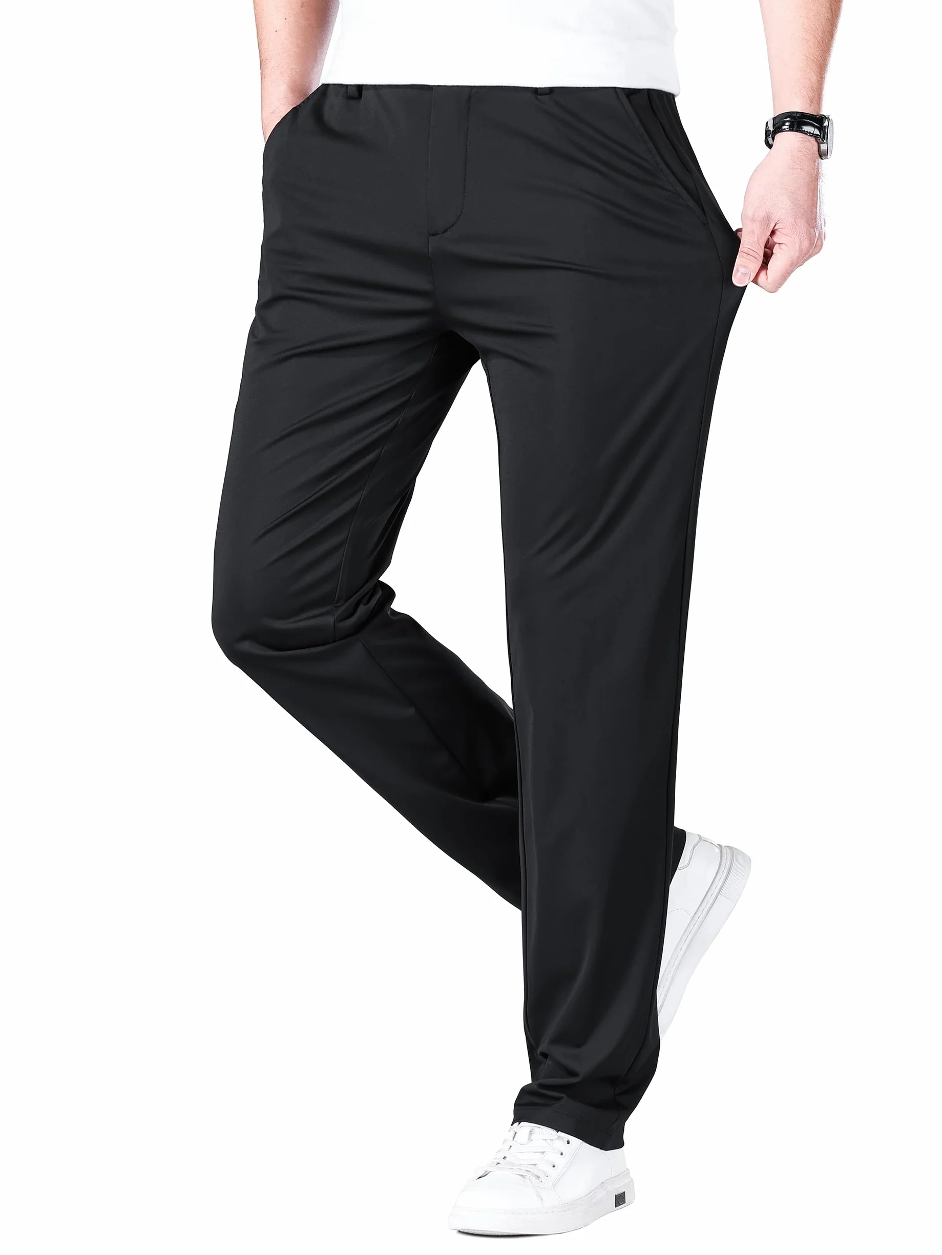 Męskie spodnie golfowe, długie spodnie do biegania, spodnie sportowe, dresowe, materiał super rozciągliwy, 8365b czarny, 38W / 31L