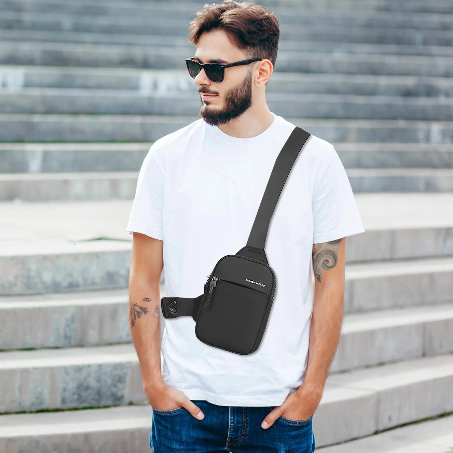 Sling Crossbody Bag, męska torba na ramię, wodoszczelna torba na klatkę piersiową, torba na ramię dla mężczyzn, chłopców i kobiet, czarny