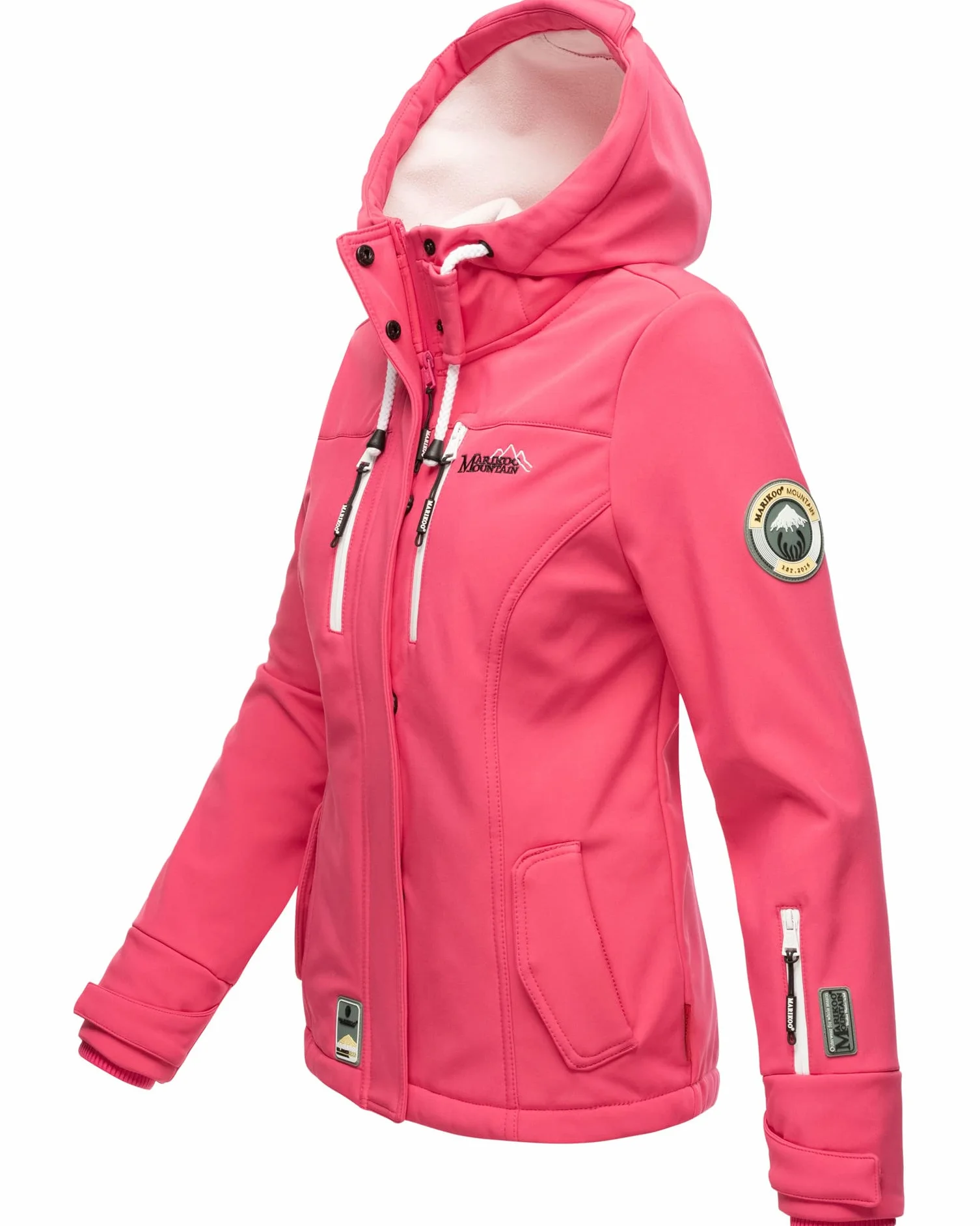MARIKOO Damska kurtka softshell, wodoszczelna kurtka outdoorowa z kapturem, mały zamek, rozm. XS-XXL