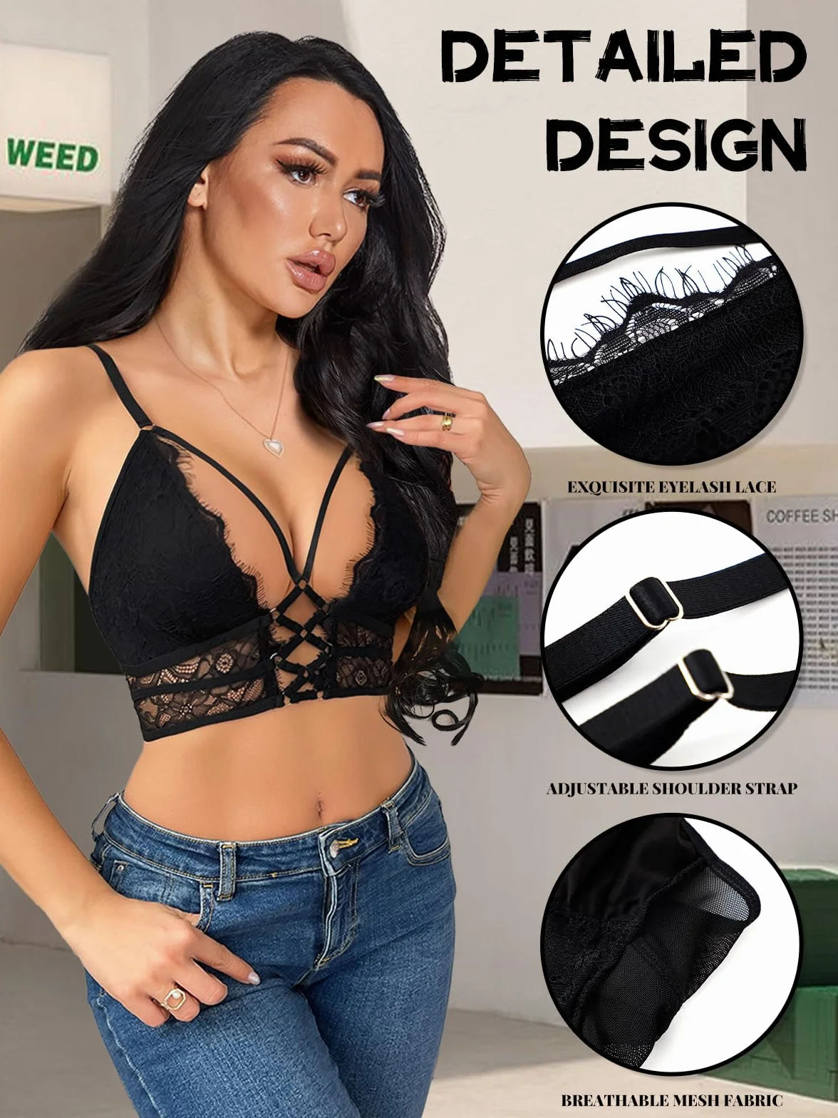 Buitifo Damski biustonosz Cami Criss Cross Rzęsy Crop Top Biustonosz Seksowna Kamizelka Bralette Busiter Bielizna
