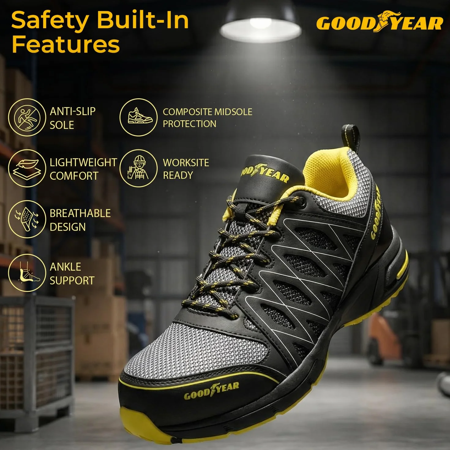 Goodyear Mężczyźni Metallfreie Arbeitssicherheit Trainer Mit Non Metallic Stoffkappe S1p / / Hroobuwie ochronne