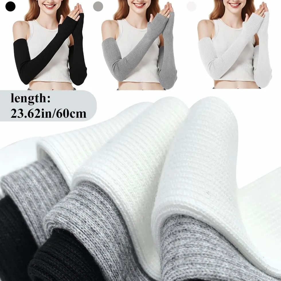 EQLEF Arm Warmers damskie, ciepłe rękawiczki na palce i dłonie długie rękawiczki czarne bez palców damskie rękawiczki do zimowania, Szary, 60*6.5cm
