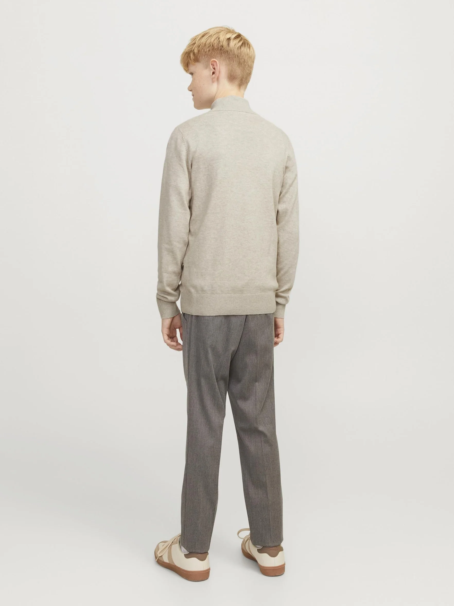 JACK&JONES JUNIOR Chłopięcy Jjeemil Knit Half Zip Noos Jnr sweter z dzianiny, Oatmeal/szczegóły: melanż, 128