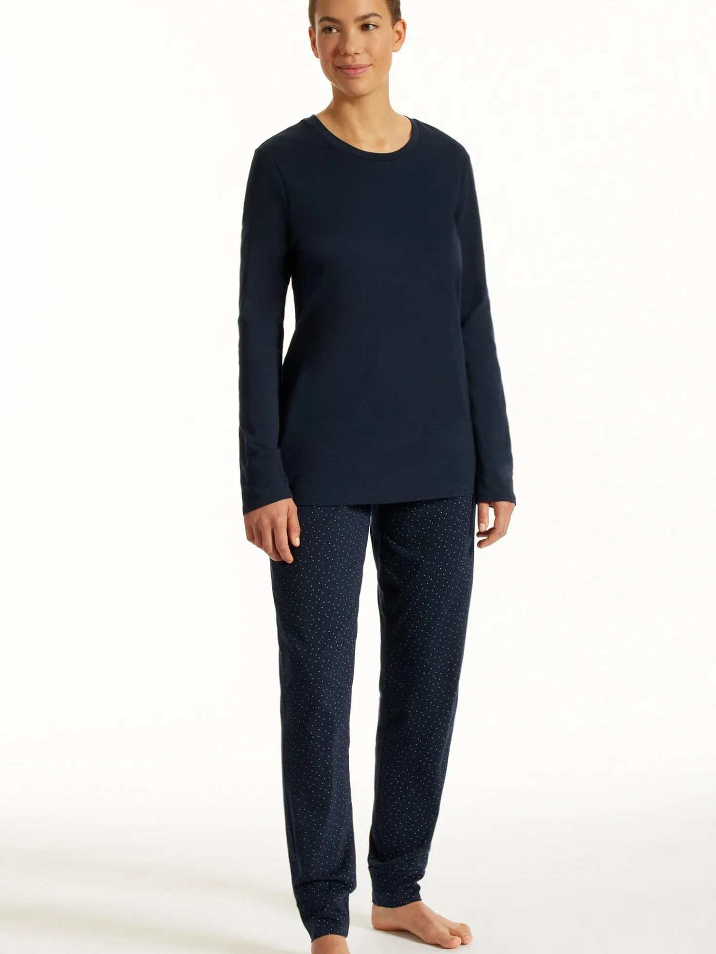 Uncover by Schiesser Damen Schlafanzug Set Shirt langarm mit langer Schlafhose - Nachtwäsche