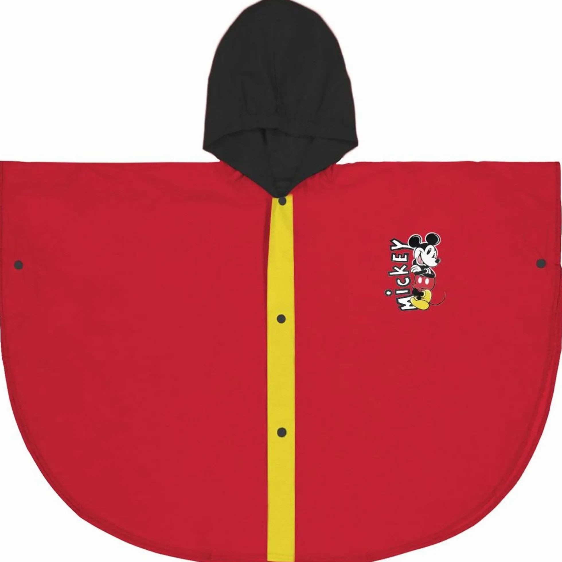 Poncho Mickey Mouse dla dzieci - Tala 5/6 lat - kolor czerwony z kapturem w kolorze czarnym - wykonany z PVC z zapięciem na guziki - oryginalny produkt zaprojektowany w Hiszpanii, Czerwony, 5-6 lat