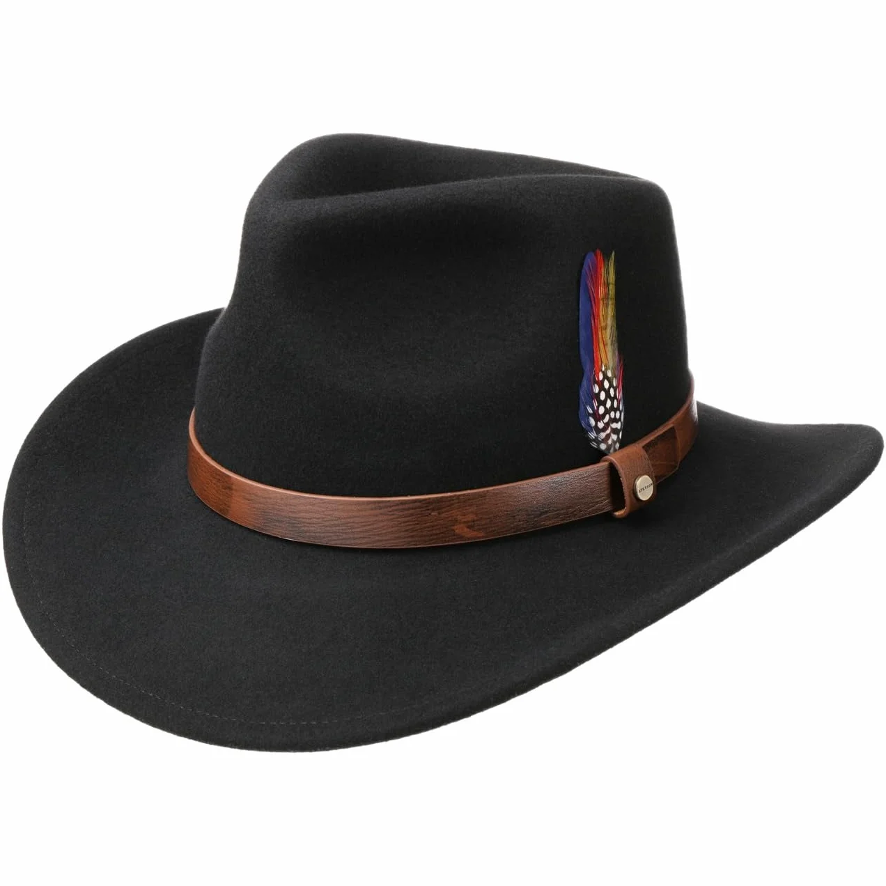 STETSON Oklahoma kapelusz kowbojski zgniatany filc welniany skorzany pasek Meski Caly rok