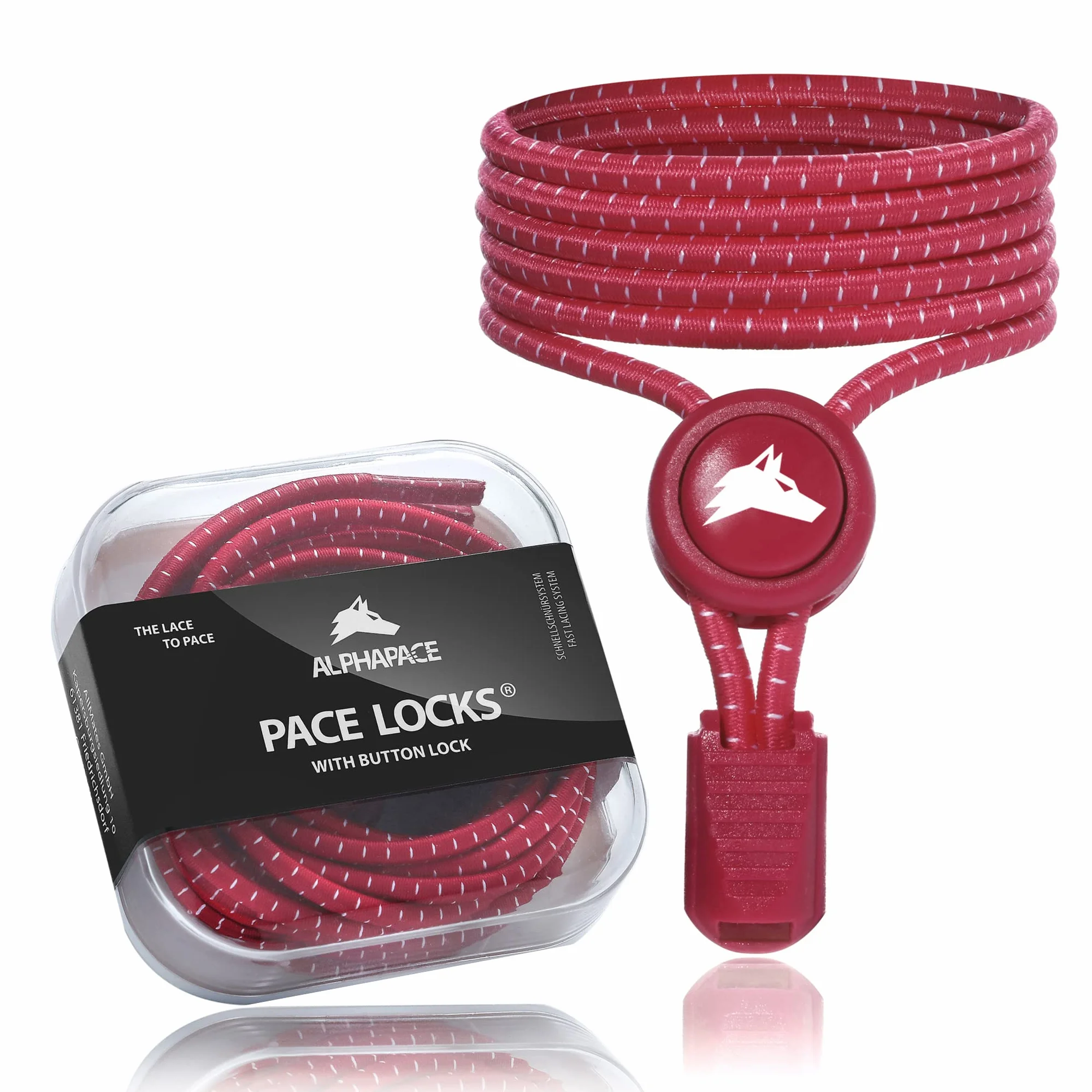 ALPHAPACE Pace Locks with Button Locks elastyczne sznurowadła bez wiązania, z szybkim zapięciem, sznurowadła bez sznurowania, sportowe, dla młodzieży i osób starszych, 120 cm, Red W/W Stripes, jeden