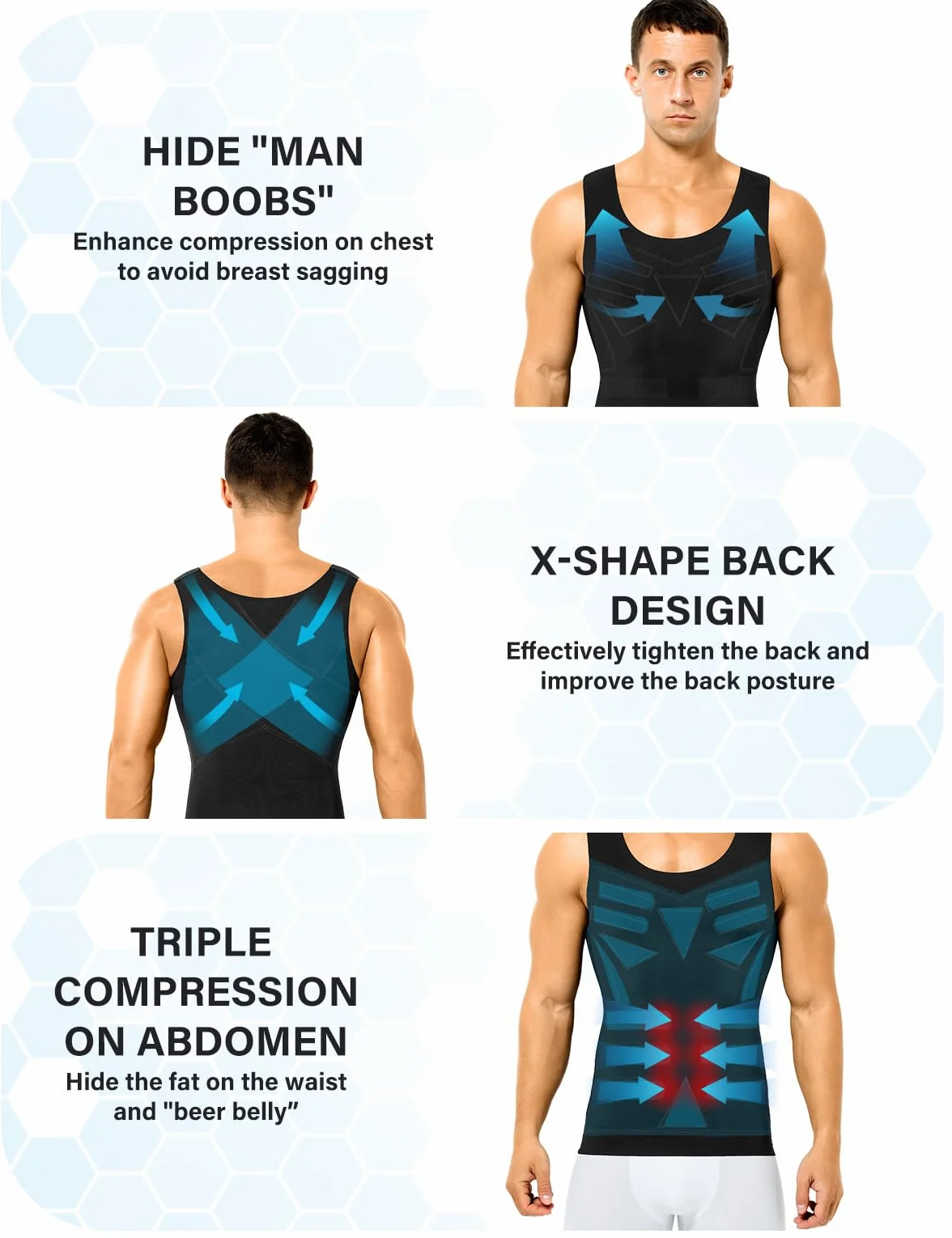 Casey Kevin Shapewear męska koszulka kompresyjna, tank top, wyszczuplający brzuch, bielizna kompresyjna, wyszczuplający brzuch, bez rękawów, koszulka kompresyjna, podkoszulek dla mężczyzn