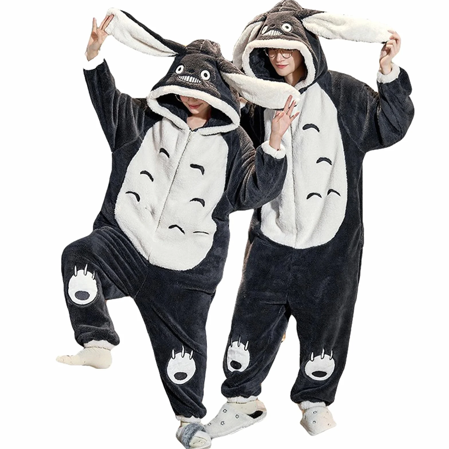 HULG Jednoczęściowy kostium dla dorosłych, kostium zwierzęcy, unisex, pluszowy, Halloween, cosplay, piżama, impreza, jednoczęściowa bielizna nocna