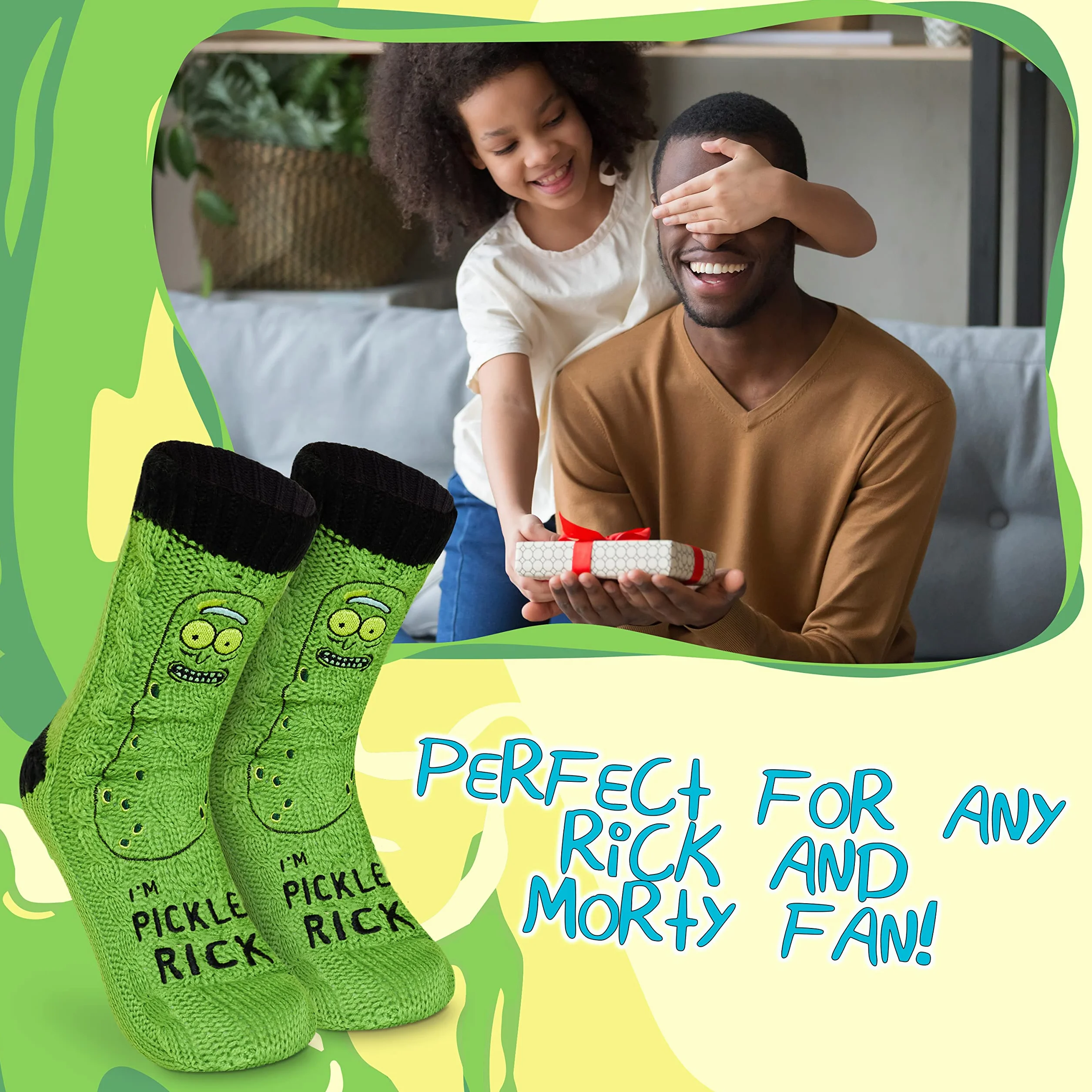 Rick and Morty Skarpety Slipper, Męskie dzianinowe skarpety antypoślizgowe, Ciepłe puszyste skarpetki