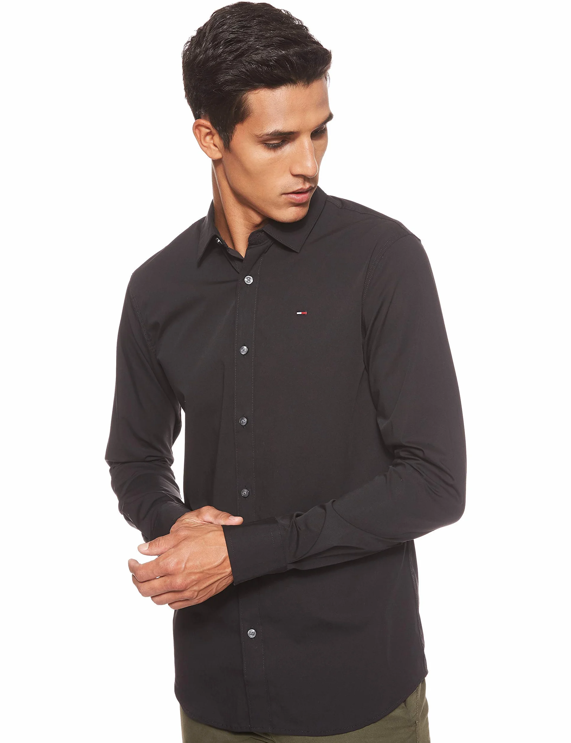 Tommy Jeans Męska Original Stretch Koszula z Długim Rękawem, Timmy Black 078, L