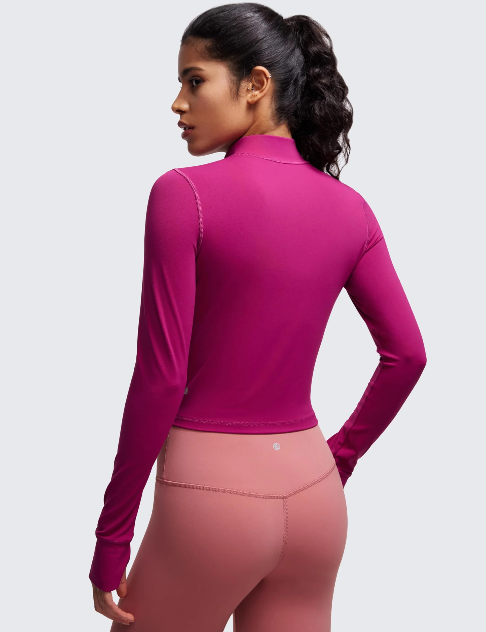 CRZ YOGA Damska kurtka treningowa Butterluxe z zamkiem błyskawicznym i krótkim rękawem, dopasowana, lekka, sportowa koszulka do jogi z otworami na kciuki