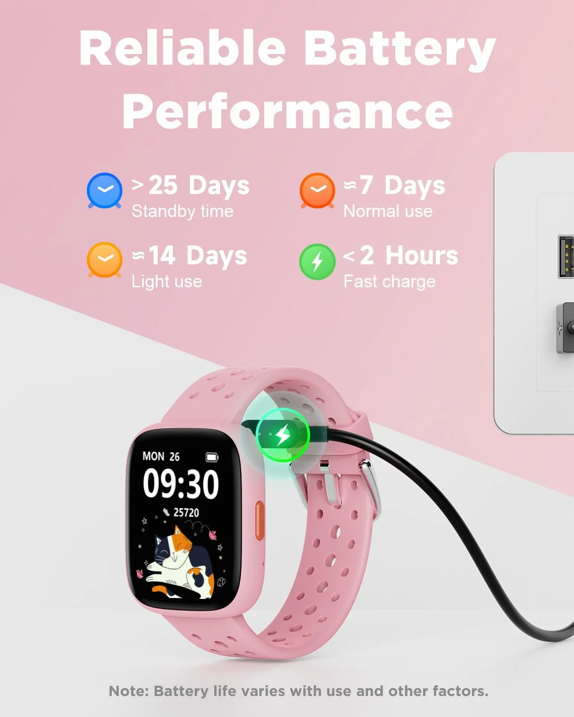 Biggerfive Smartwatch dla dzieci, 1,8-calowy zegarek fitness z krokomierzem, 24/7 pomiar tętna, monitor snu, alarm wibracyjny, klasa wodoszczelności IP68, gry logiczne z/bez aplikacji, dla dziewczynek