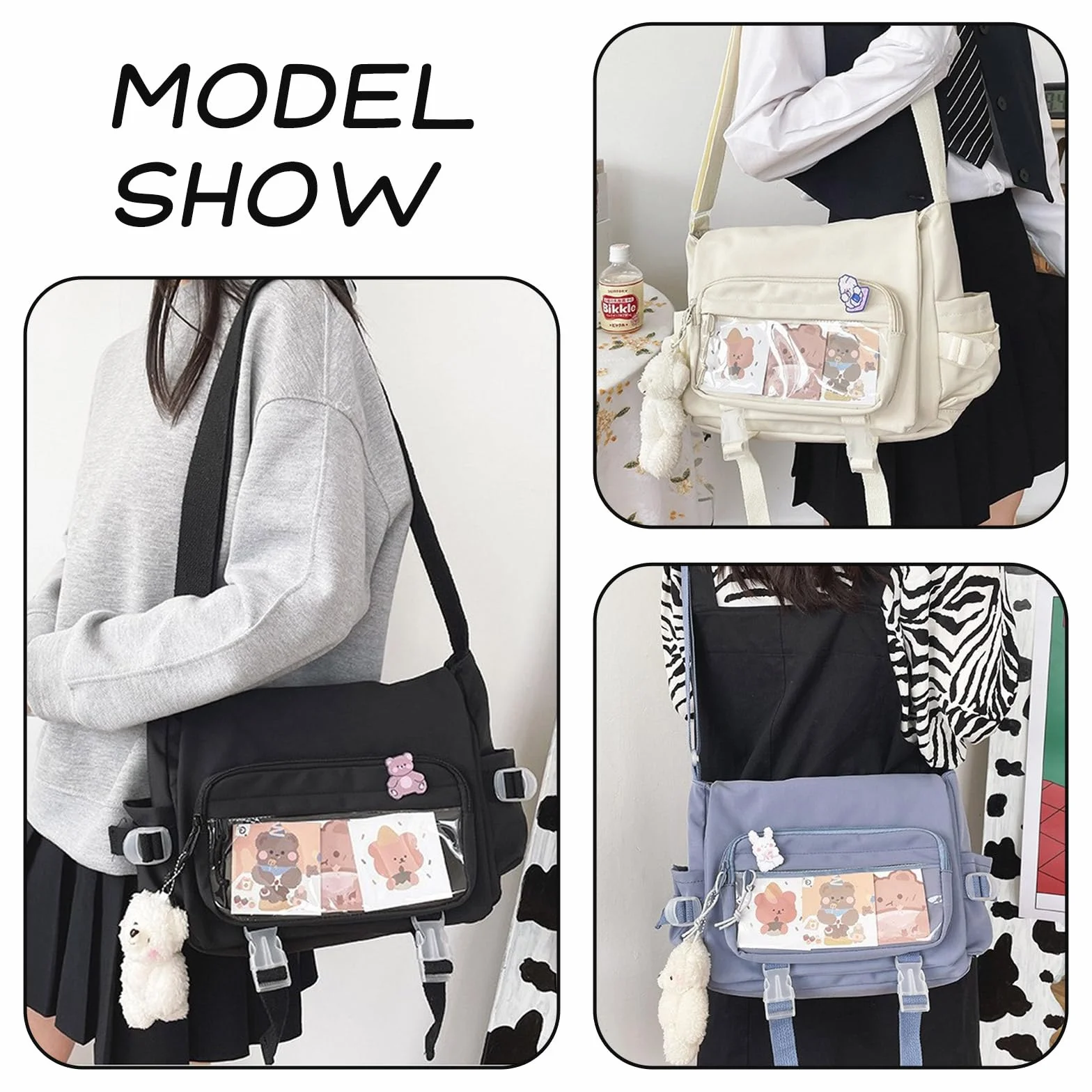 Kawaii Ita Bag damska torba na ramię z przypinką i zawieszką, japońska torba kurierska Y2K na ramię
