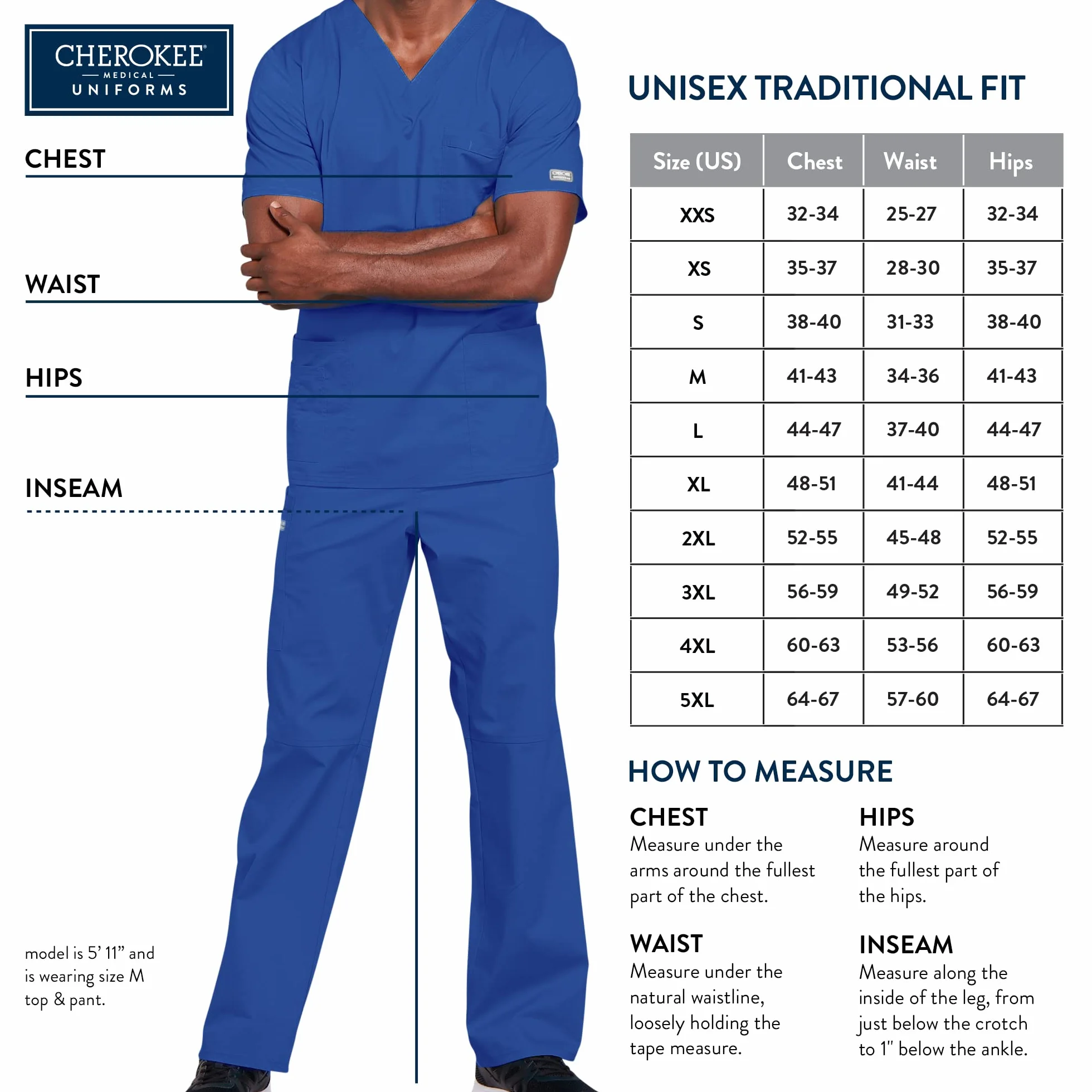 CHEROKEE Mężczyźni - Męski Scrub Top Plus Size Originals - Odzież medyczna - z 3 kieszeniami - Dekolt w serek - WWE4876