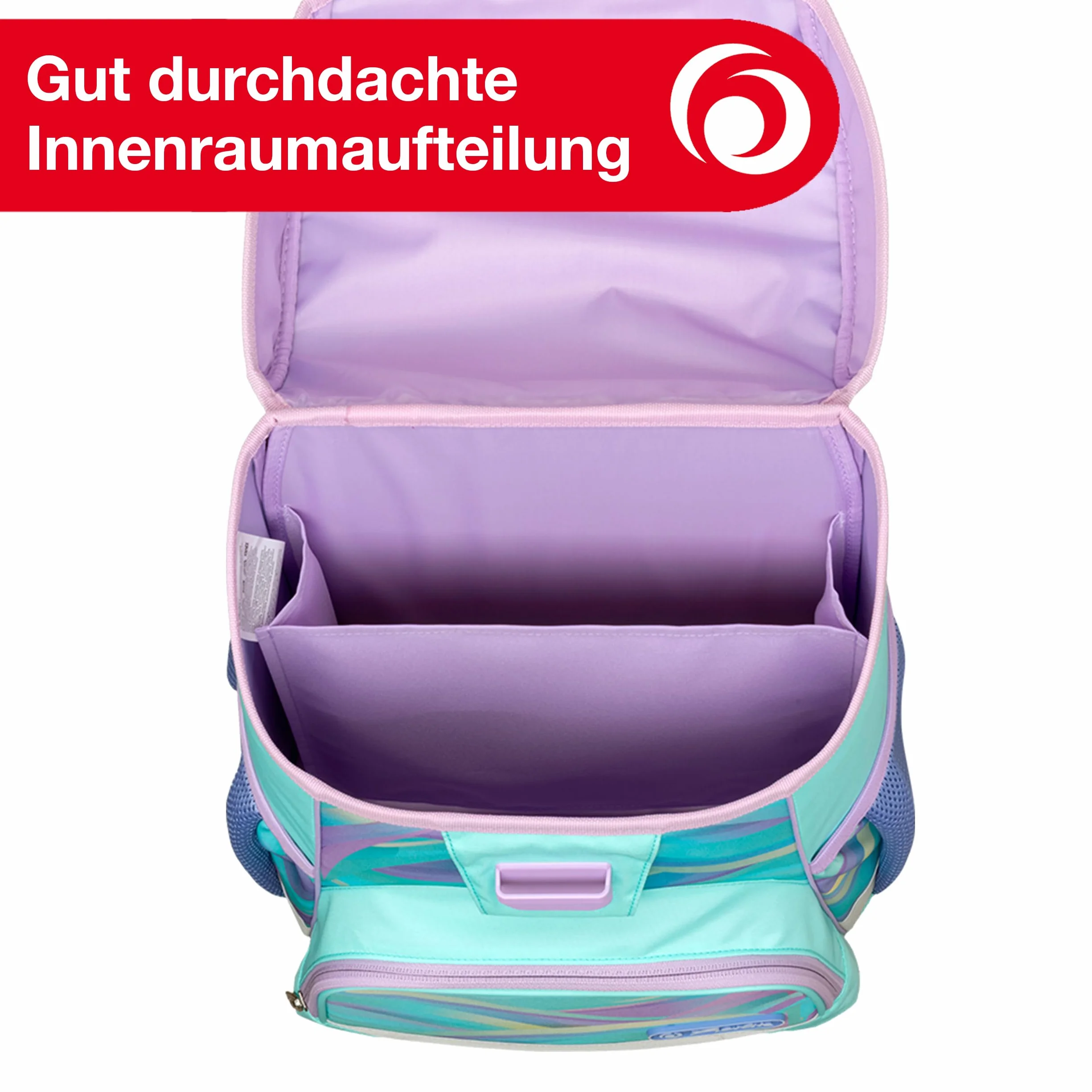 herlitz Tornister szkolny zestaw 4-częściowy Loop Minty Love Pastel 17 l ergonomiczny tornister o niskiej wadze 1. klasa chłopcy dziewczynki dzieci